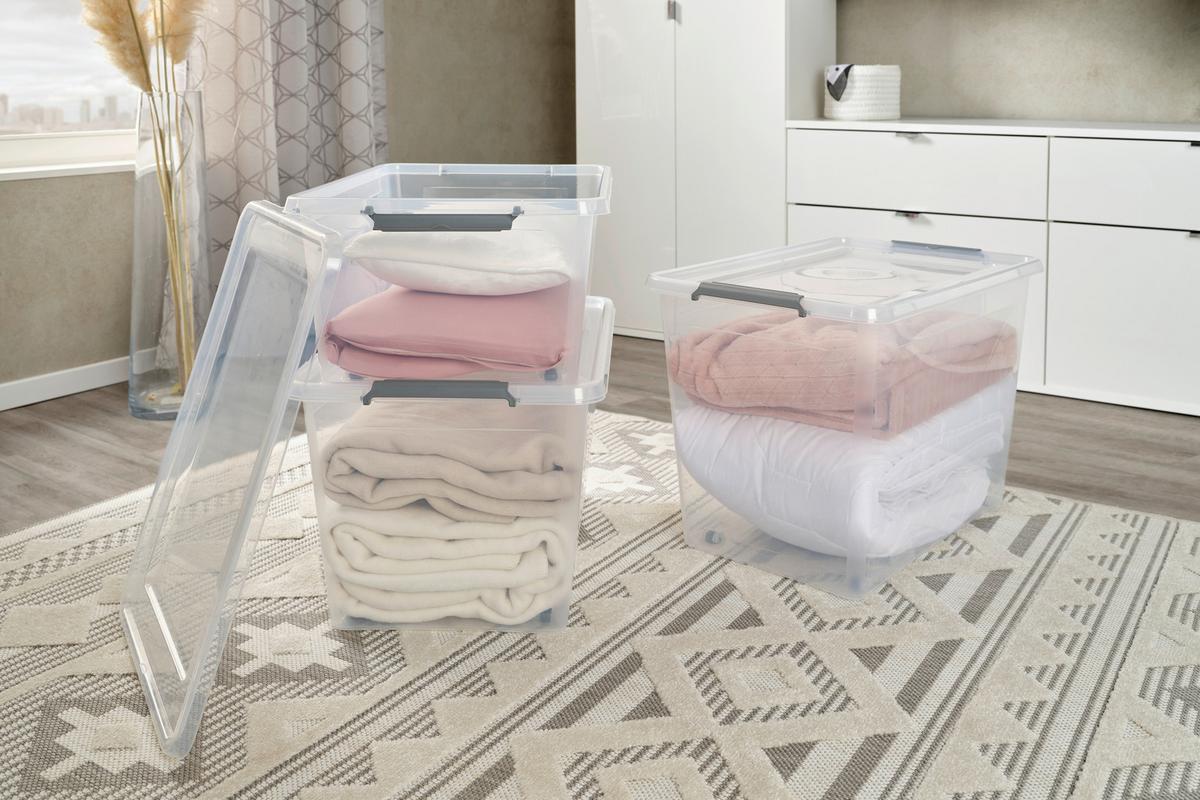 Aufbewahrungsbox mit Deckel Mila 40l, 58x39x26 cm - Transparent/Schwarz, Basics, Kunststoff (58/39/26cm) - Homezone