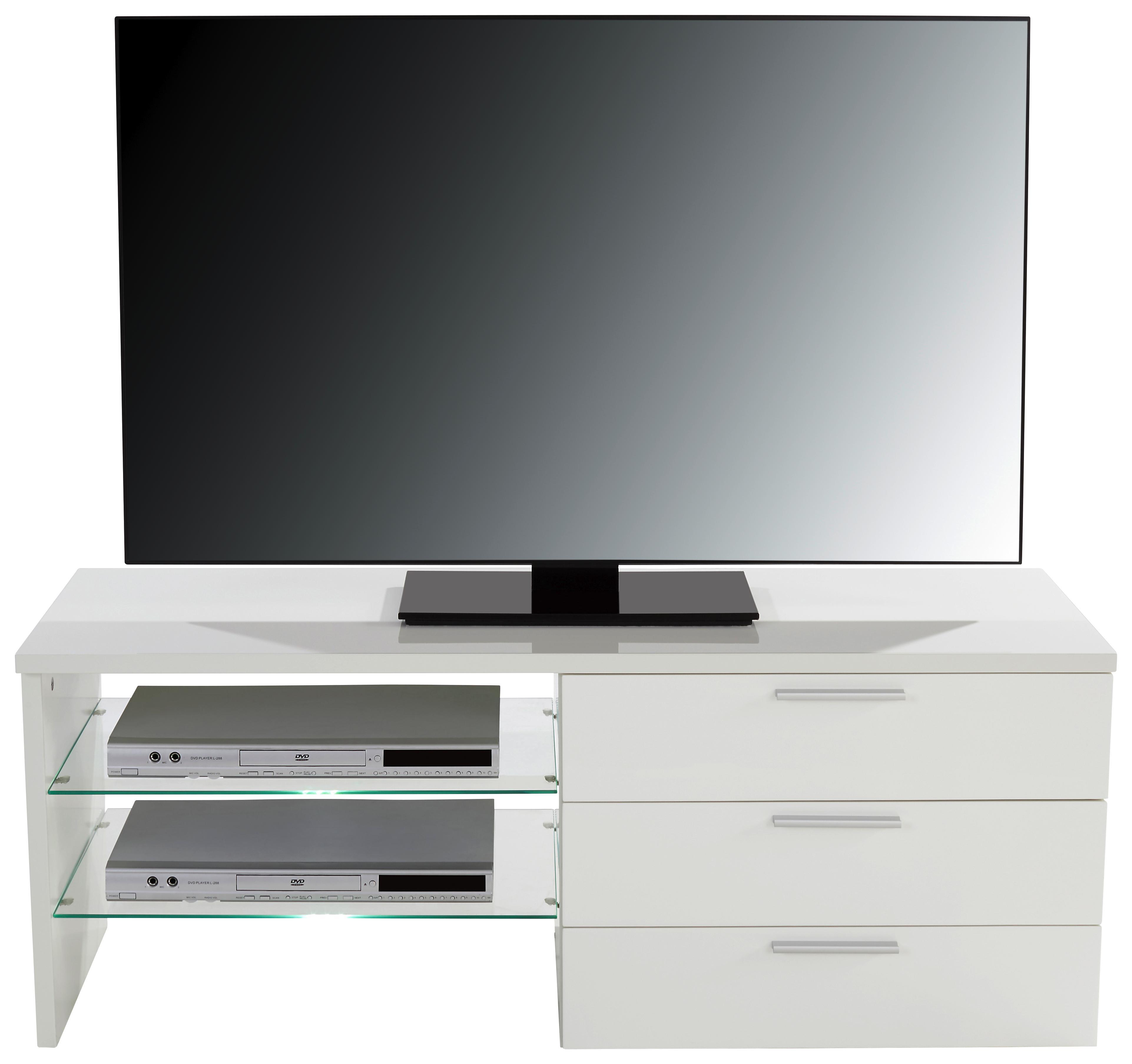 Médiaállvány Merlin - Fehér, modern, Faalapú anyag (118,4/47/39,6cm)