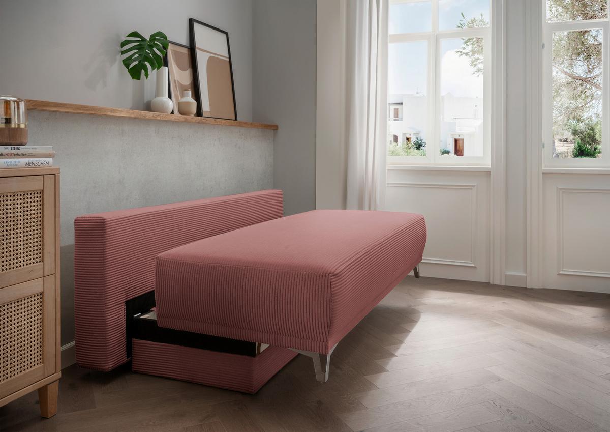 Schlafsofa Ari Rot Koralle Cord, B: 198 Cm - Chromfarben/Koralle, MODERN, Textil (198/90/100cm) - Livetastic