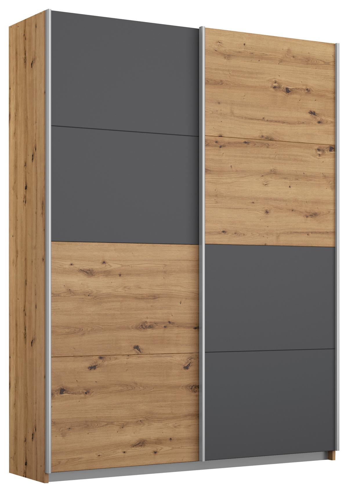 Schwebetürenschrank Subito - Graphitfarben/Eiche Artisan, MODERN, Holzwerkstoff (136/197/61cm) - Rauch Möbel