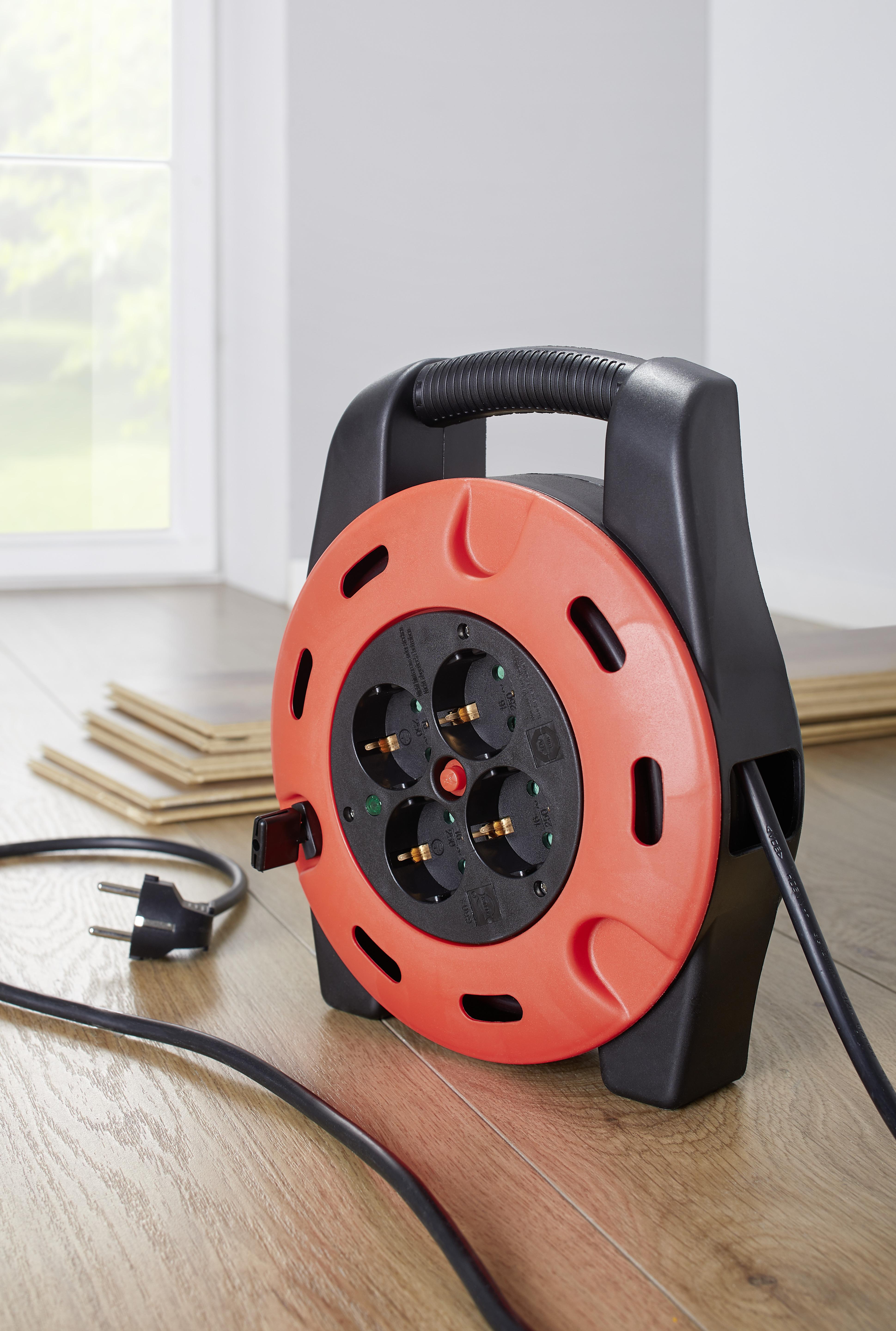 Kabeltrommel Albrik 4 Steckdosen, 10 M Kabel - Rot/Schwarz, KONVENTIONELL, Kunststoff (25/29/7cm) - Homezone