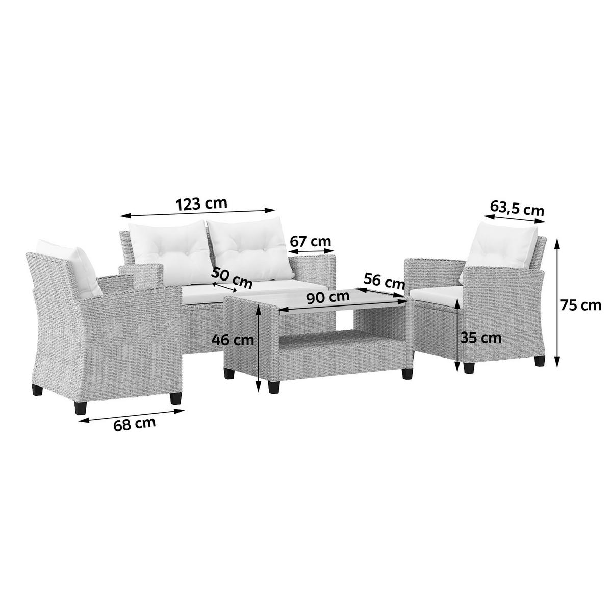 Loungegarnitur 4-Tlg. Kos Holz /Kunststoff/Metall mit Kissen - Beige/Creme, MODERN, Holzwerkstoff/Kunststoff - Luca Bessoni