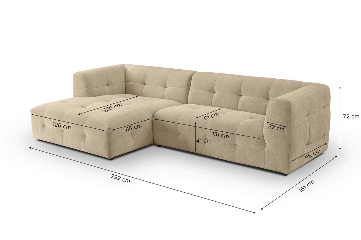 Ecksofa Tenso Beige S: 161x292cm - Beige/Schwarz, Basics, Holz/Textil (161/292cm) - MID.YOU