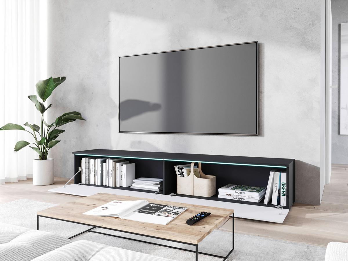 Nízká komoda s LED osvětlením, bílá - bílá/šedá, Basics, kompozitní dřevo/plast (180/30/33cm) - P & B