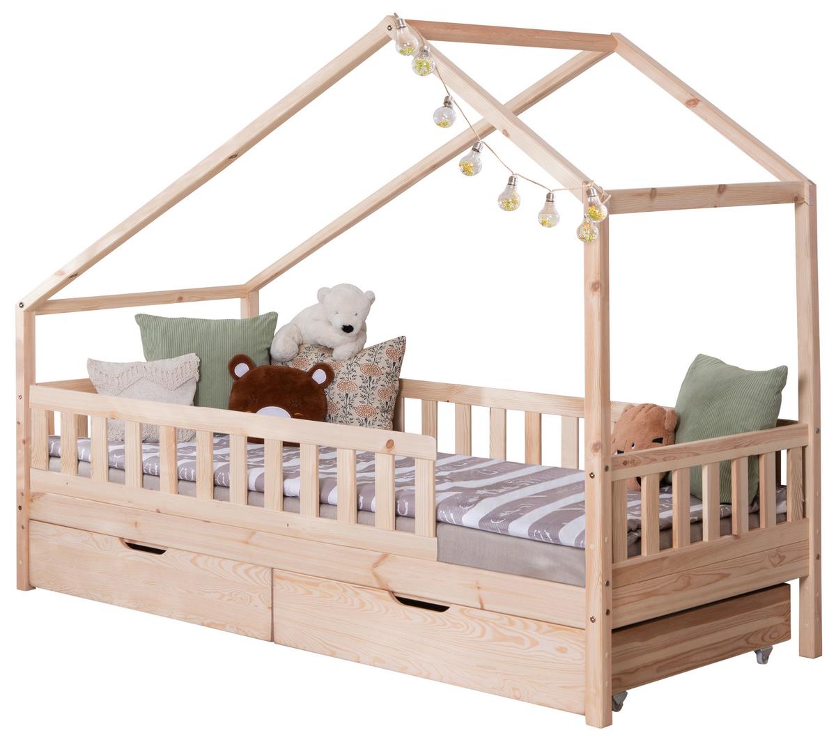 Hausbett Lou Bettschublade Naturfarben B: 100 Cm - Naturfarben, MODERN, Holz (100/200cm) - MID.YOU