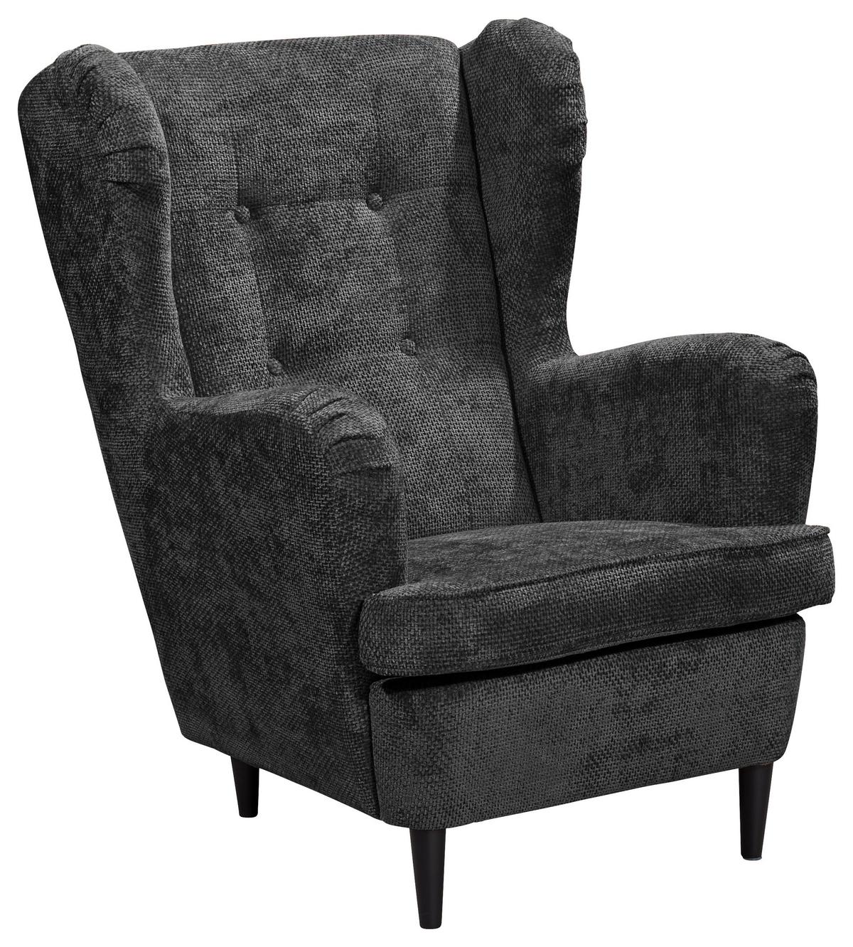 Ohrensessel Oskar Schwarz B: 78 cm - Schwarz, KONVENTIONELL, Textil (78/102/98cm) - MID.YOU
