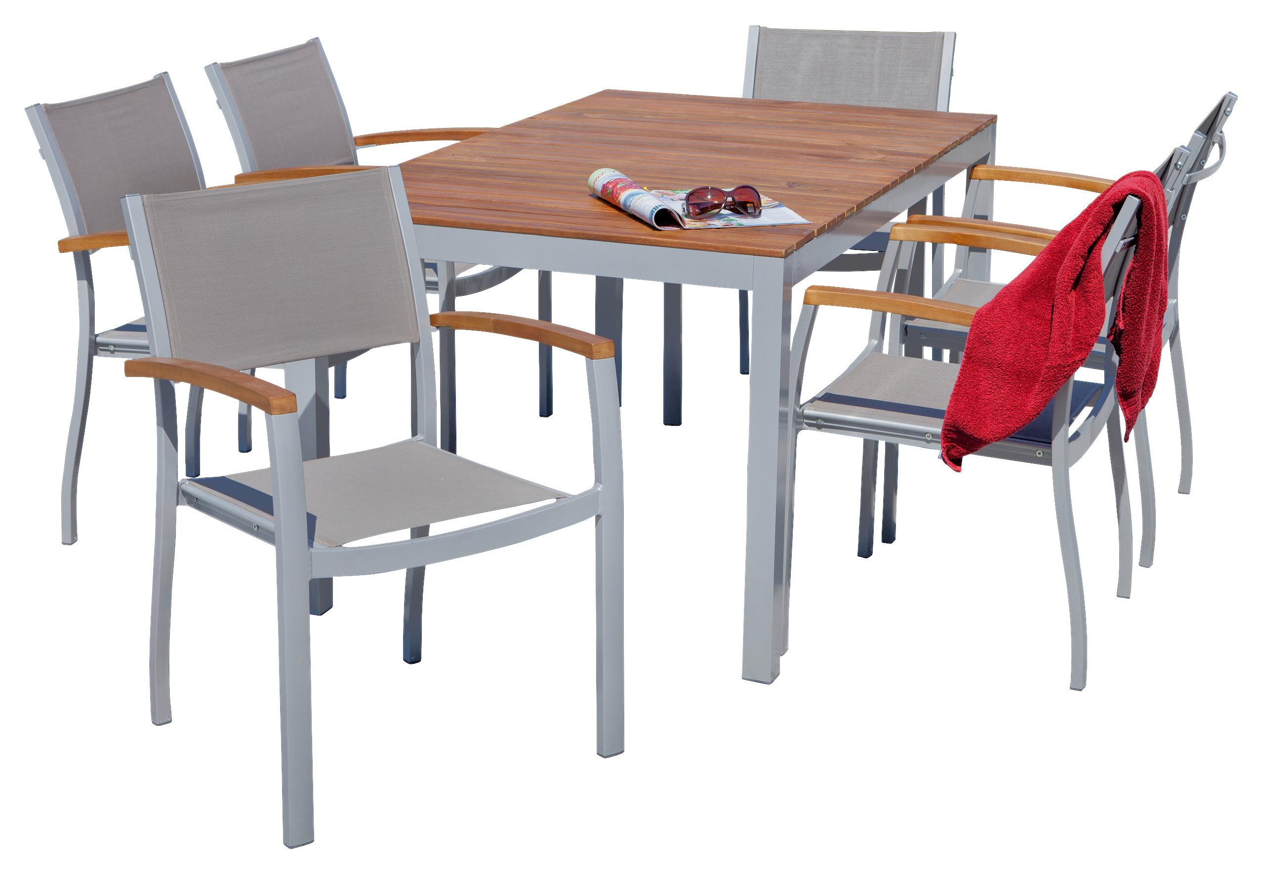 Gartengarnitur 7-tlg. Naxos Akazie/aluminium - Silberfarben/Grau, ROMANTIK / LANDHAUS, Holz/Textil - Gardenson