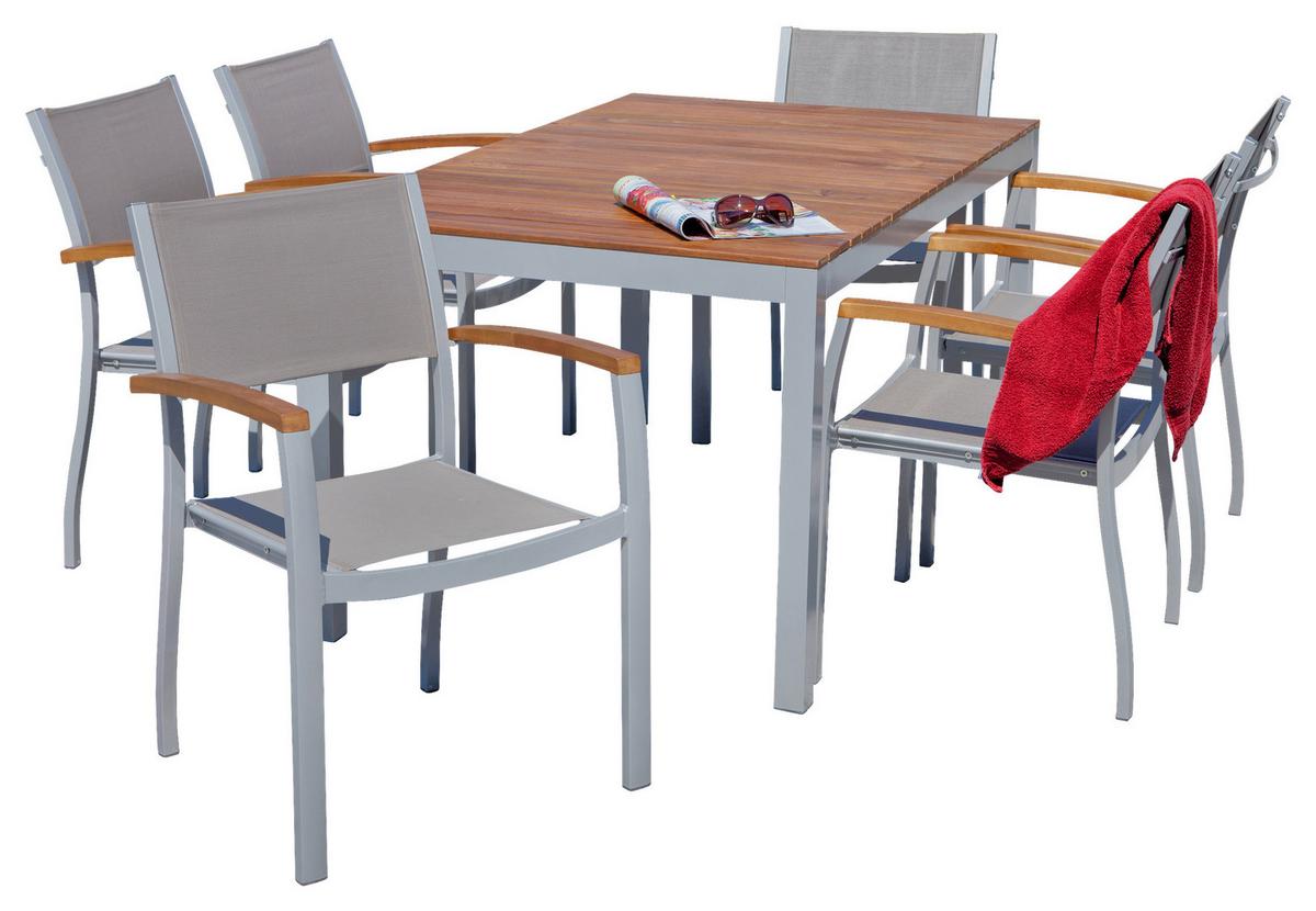 Gartengarnitur 7-tlg. Naxos Akazie/aluminium - Silberfarben/Grau, ROMANTIK / LANDHAUS, Holz/Textil - Gardenson