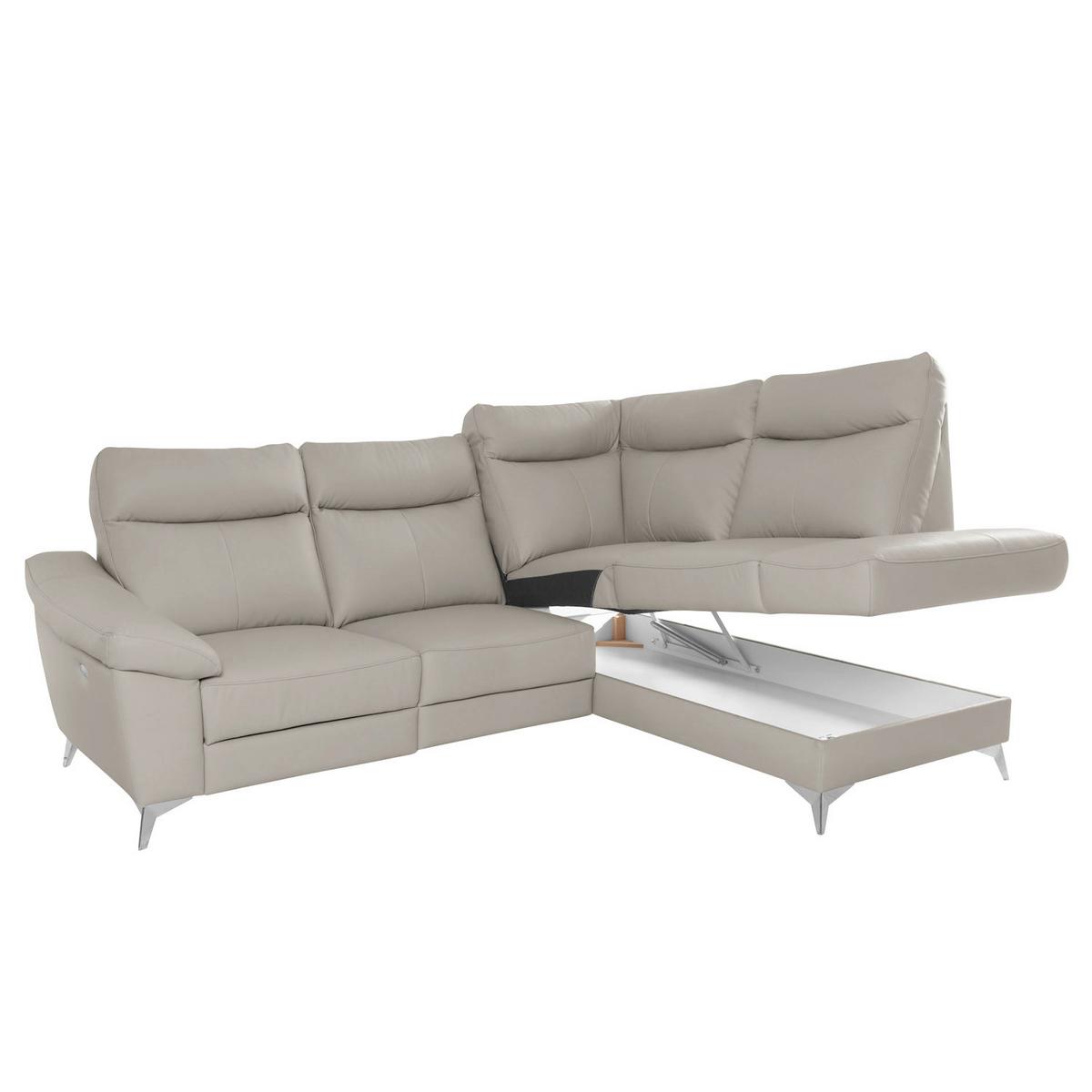 Ecksofa Luna Teilleder Platinfarben 242x194 - Platinfarben/Chromfarben, Design, Leder/Textil (242/194cm) - Livetastic