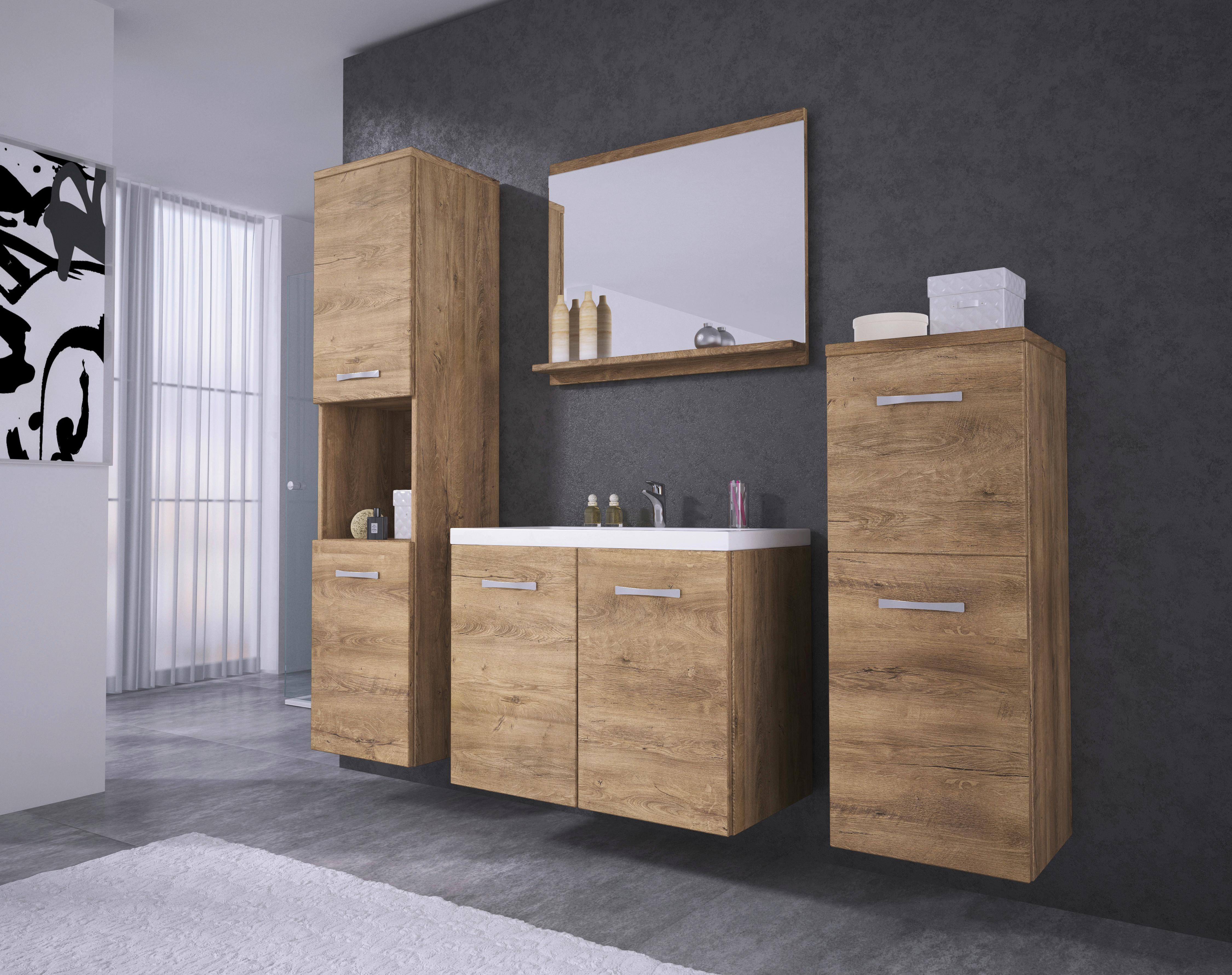 Badmöbel-Set 5-Tlg. Malo B: 140 cm Eichfarben - Eichefarben/Weiß, LIFESTYLE, Keramik/Holzwerkstoff (120cm) - P & B