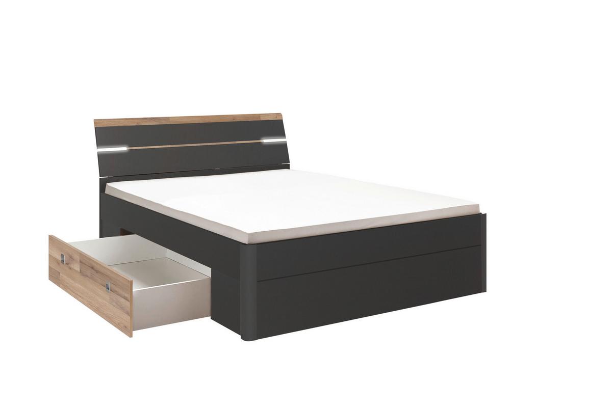 Ágykeret Mars 160/200 Cm - grafitszürke/tölgyfa színű, Konventionell, faalapú anyag (160/200cm) - MID.YOU