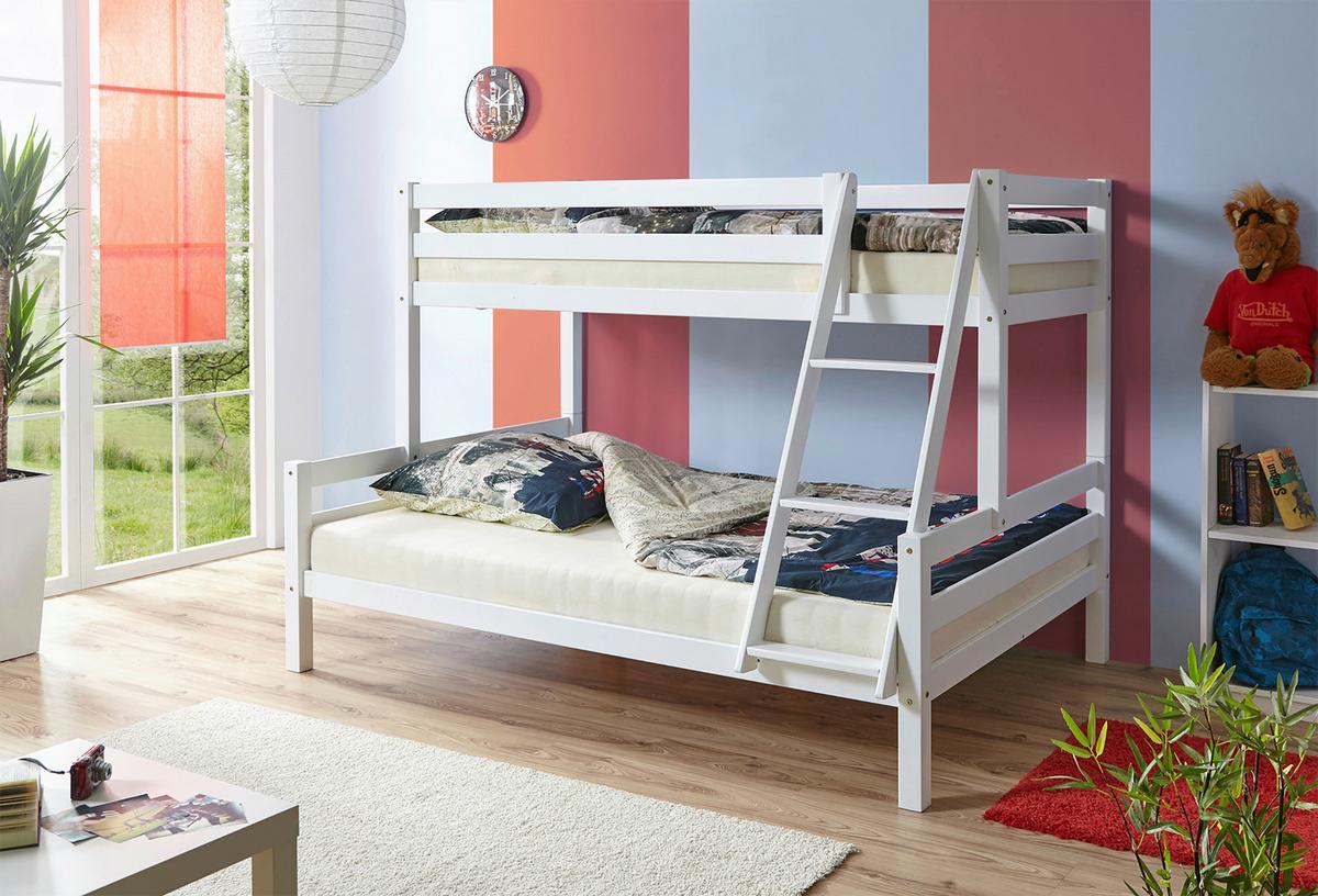 Etagenbett Maxim Weiß Buche Massiv 140 Cm Mit Leiter - Weiß, MODERN, Holz (140/200cm) - MID.YOU