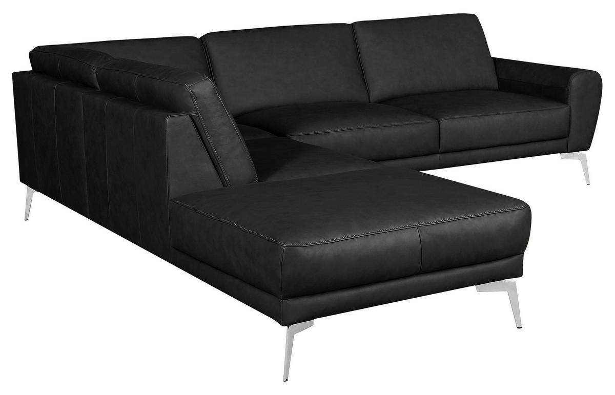 Ecksofa Spring Schwarz Chrom S: 250x273 Cm - Chromfarben/Schwarz, Design, Leder (250/273cm) - Livetastic