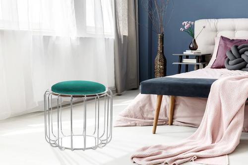 Beistelltisch/pouf 2 In 1 Comfortable Silber/dunkelgrün - Dunkelgrün/Silberfarben, Basics, Glas/Holzwerkstoff (50/50/45cm) - Kayoom
