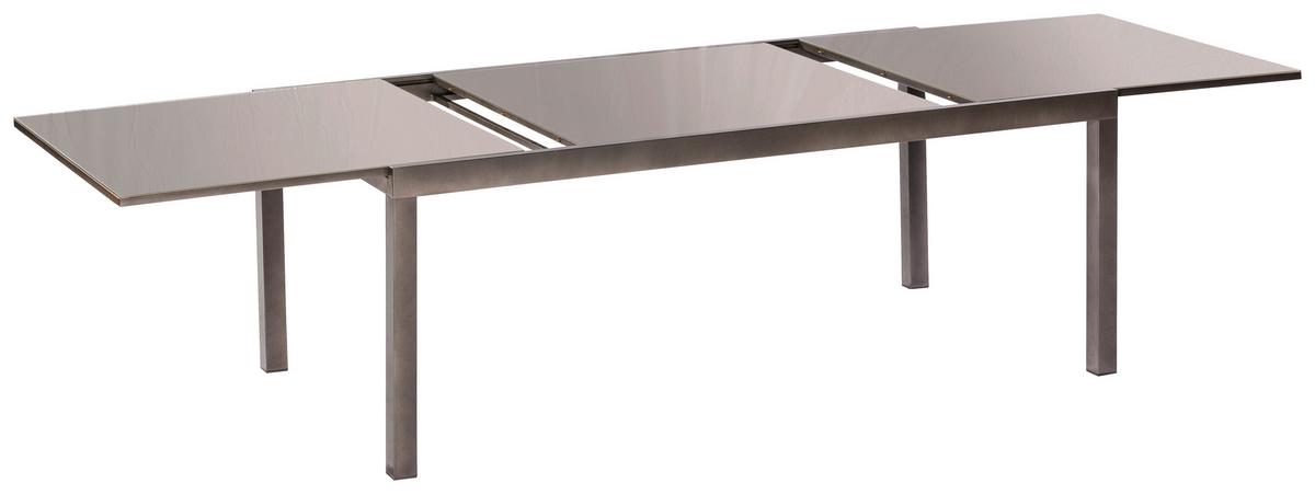Gartentisch ausziehbar Semi Metall/Glas L: 200-300 cm - Graphitfarben/Grau, KONVENTIONELL, Glas/Metall (200-300/110/75cm) - Gardenson