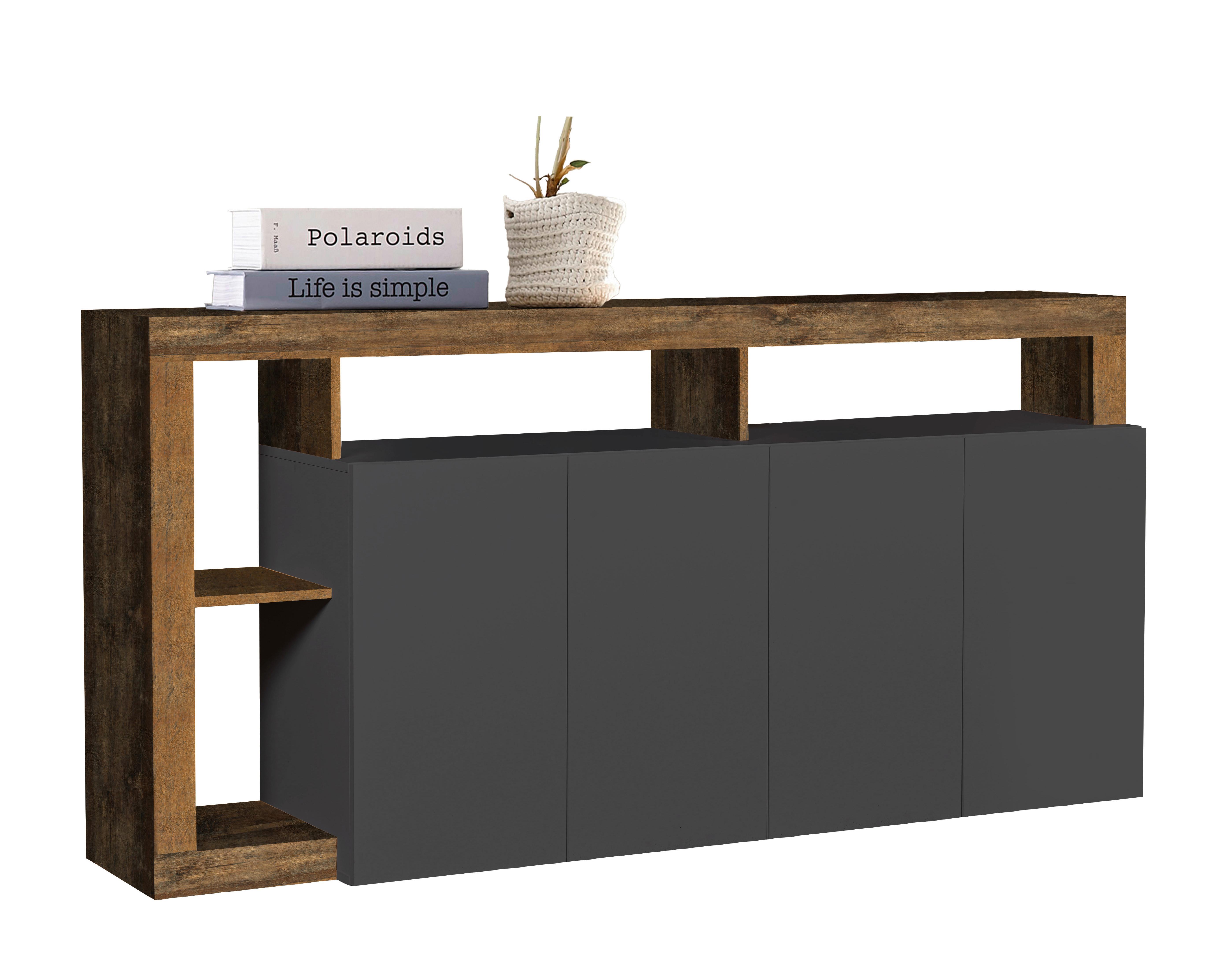 Komoda DALLAS - antracitová, Konvenční, kompozitní dřevo (184/93/42cm)