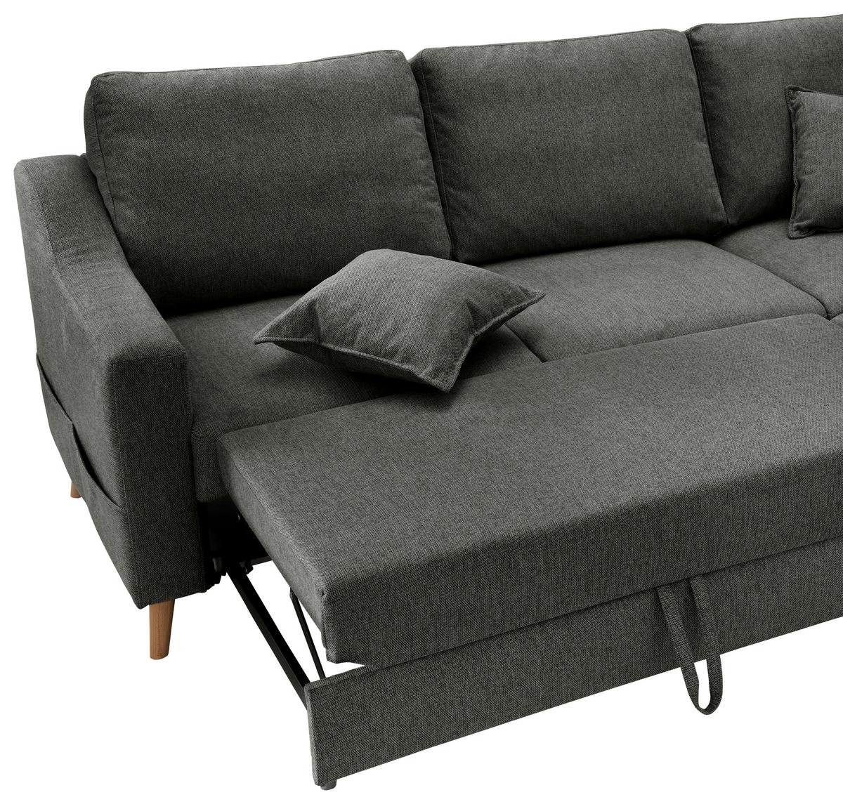 Ecksofa Mit Schlaffunktion Valentina Mit Kissen Anthrazit - Anthrazit/Naturfarben, KONVENTIONELL, Textil (230/200cm) - P & B
