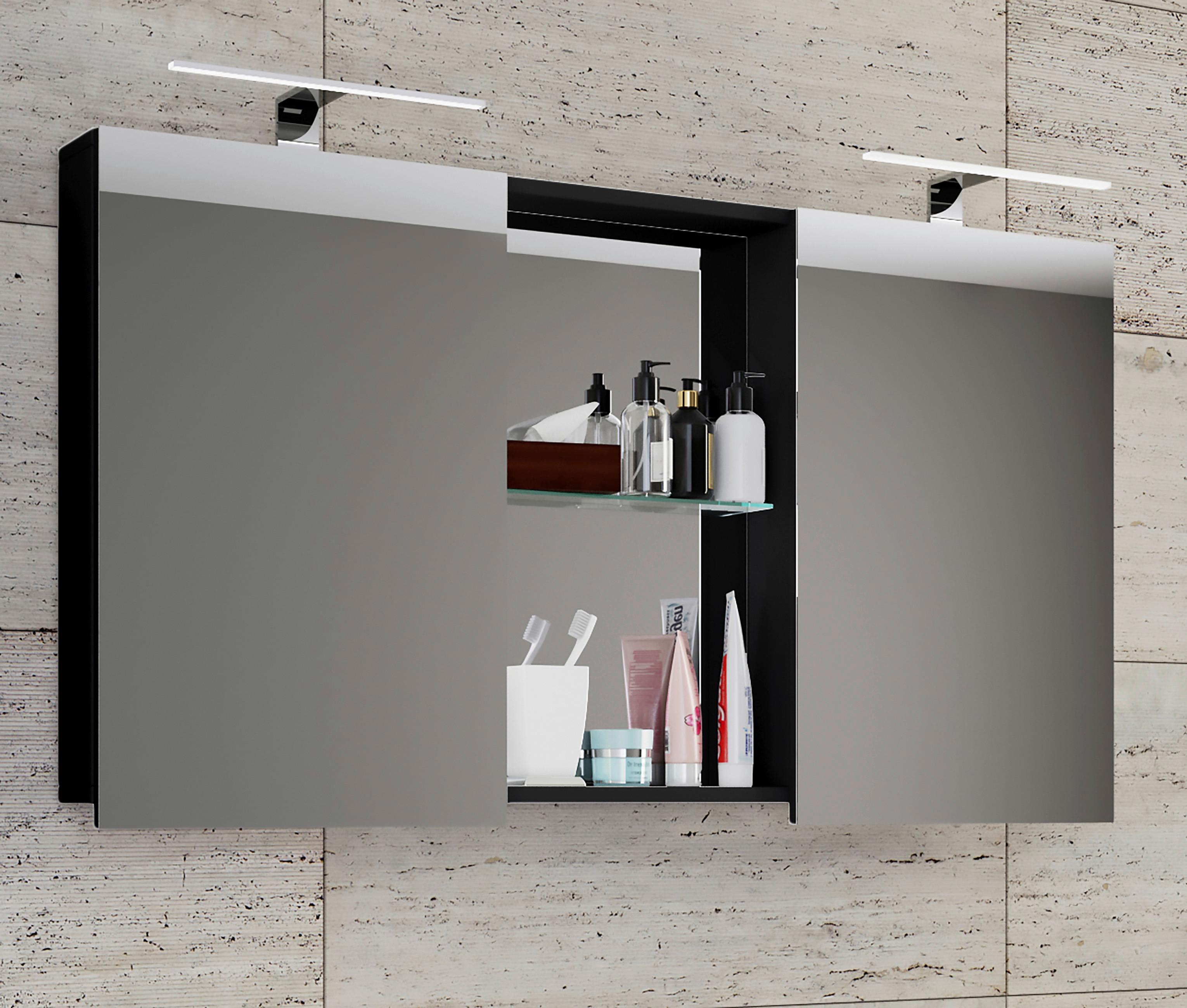Spiegelschrank Budasi 2-Türig BxHxT: 112x59x12 cm - Schwarz, MODERN (112/59/12cm) - MID.YOU