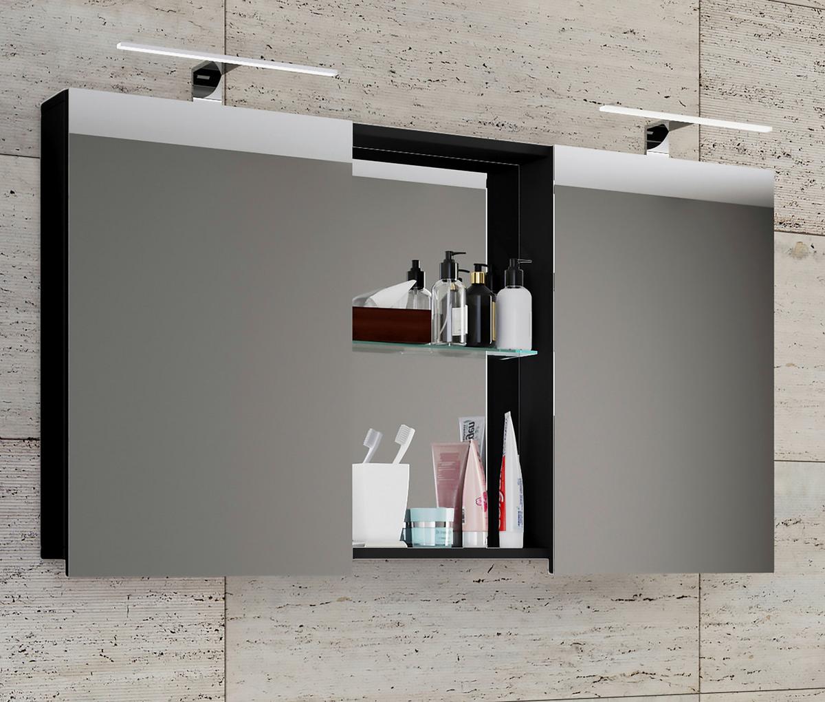 Spiegelschrank Budasi 2-Türig BxHxT: 112x59x12 cm - Schwarz, MODERN (112/59/12cm) - MID.YOU