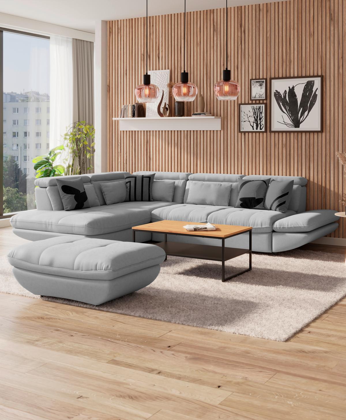 Ecksofa Mit Schlaffunktion Park Hellgrau 233x311 - Hellgrau/Schwarz, MODERN, Textil (233/311cm) - Luca Bessoni