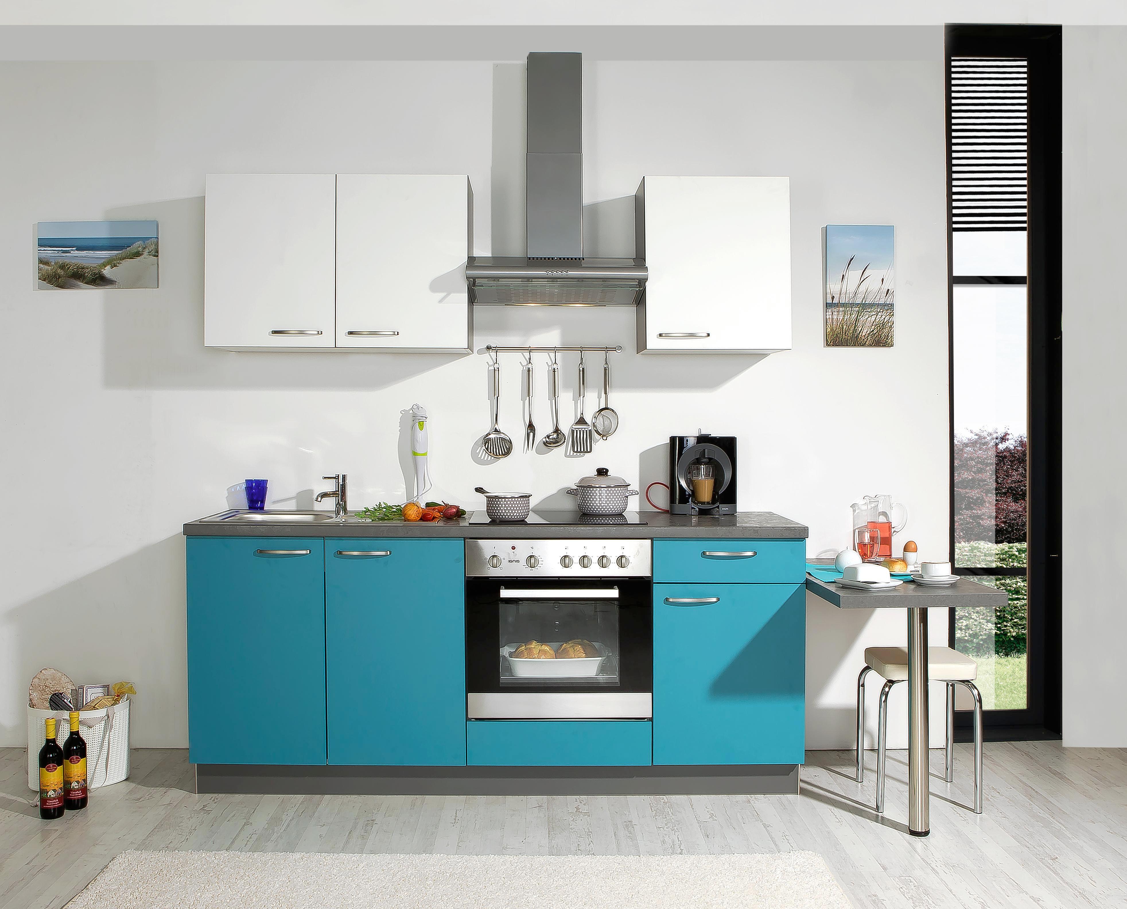 Konyhablokk Win - Türkiz/Fehér, modern, Műanyag (200cm)