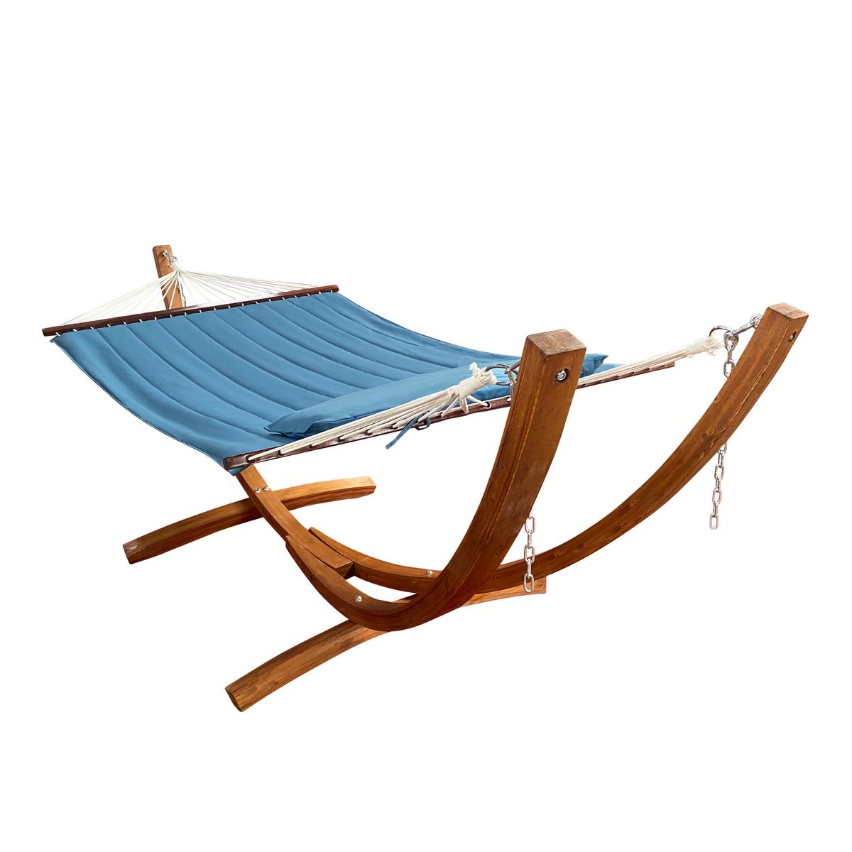 Hängemattengestell Hawaii Incl Matte - Blau/Lärchefarben, Basics, Holz/Textil (320/120/130cm) - Ambia Garden