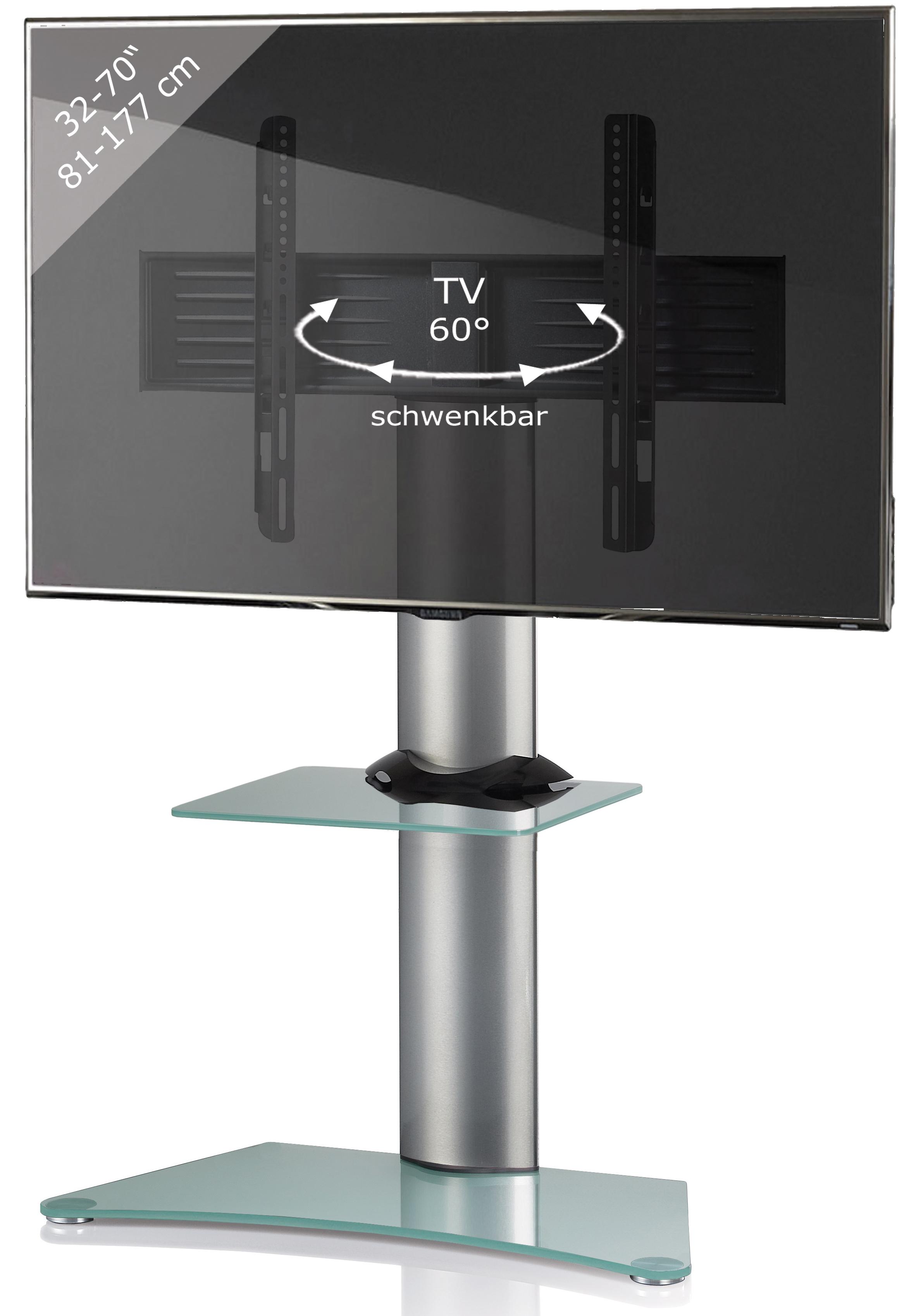 TV-Rack Bis 70“ Schwenkbar Zental Max. 30 Kg - Klar/Silberfarben, KONVENTIONELL, Glas/Metall (80/111/40cm) - MID.YOU