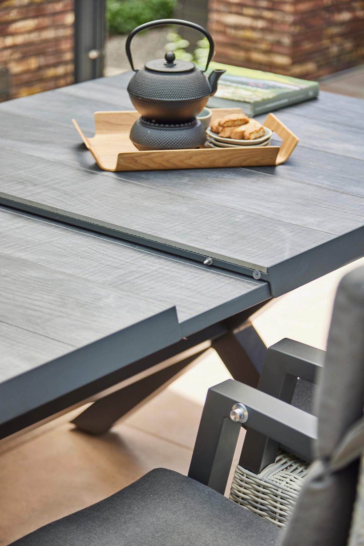 Gartentischgruppe Reno Set + Silva 9tlg - Anthrazit, MODERN, Keramik/Kunststoff (100/88/260cm) - Siena Garden