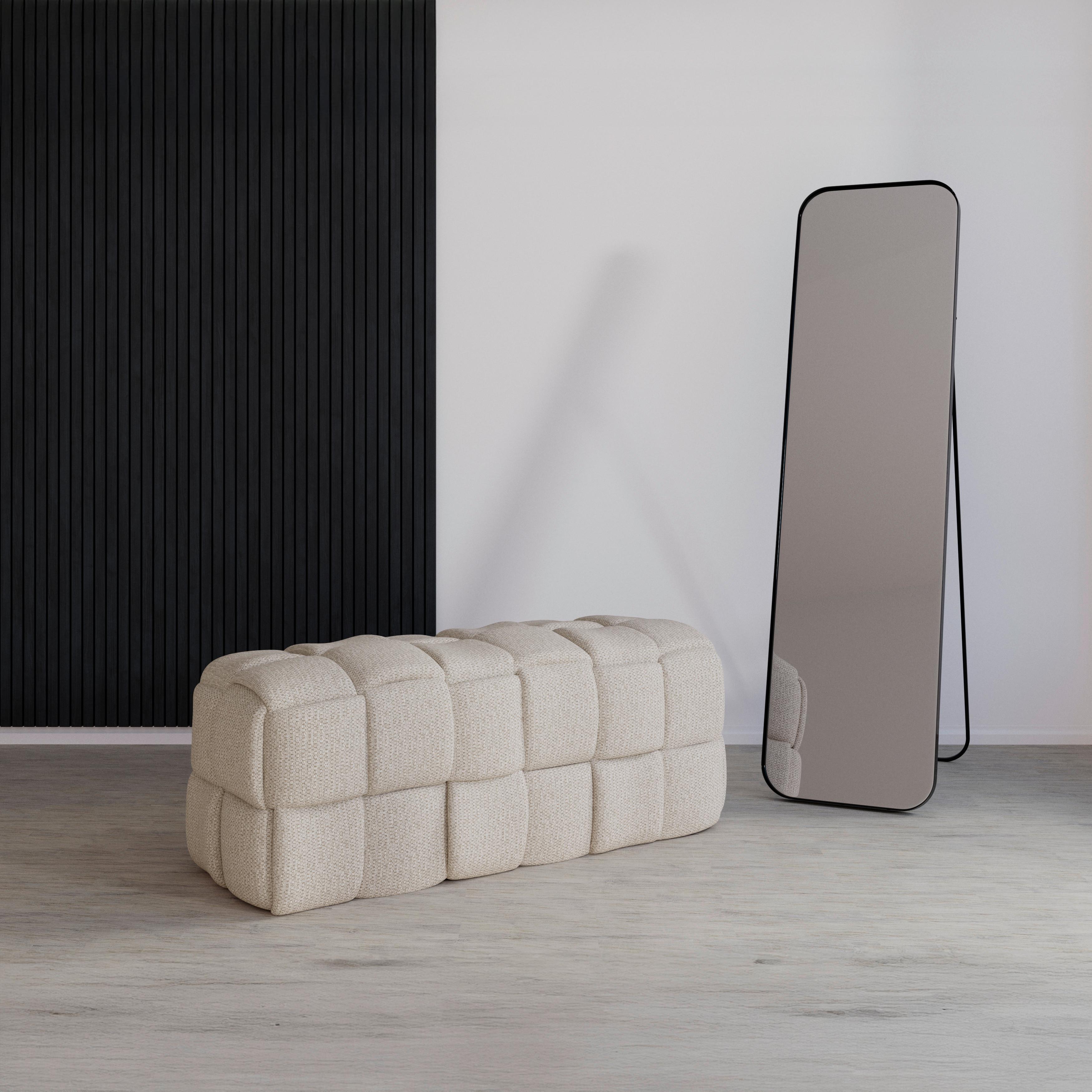 Moderná lavica ELLA krémová, buklé - čierna/krémová, Modern, drevo/textil (110/45/45cm) - Bessagi Home