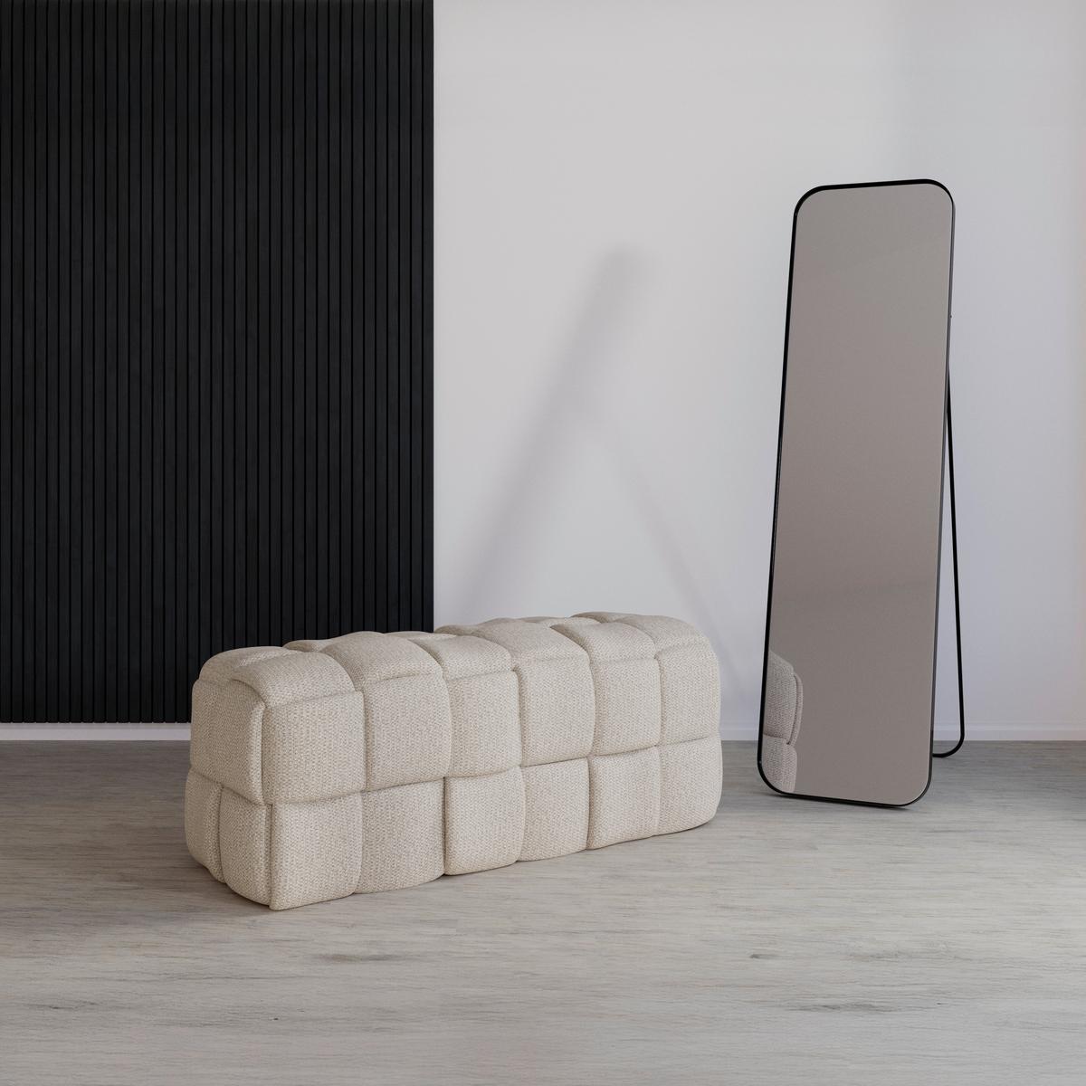 Moderná lavica ELLA krémová, buklé - čierna/krémová, Modern, drevo/textil (110/45/45cm) - Bessagi Home