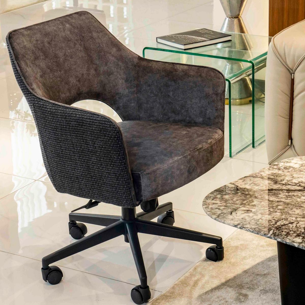 Otočná židle VALLETTA - černá/antracitová, Konvenční, kov/textil (63/82-88/61cm) - Premium Living