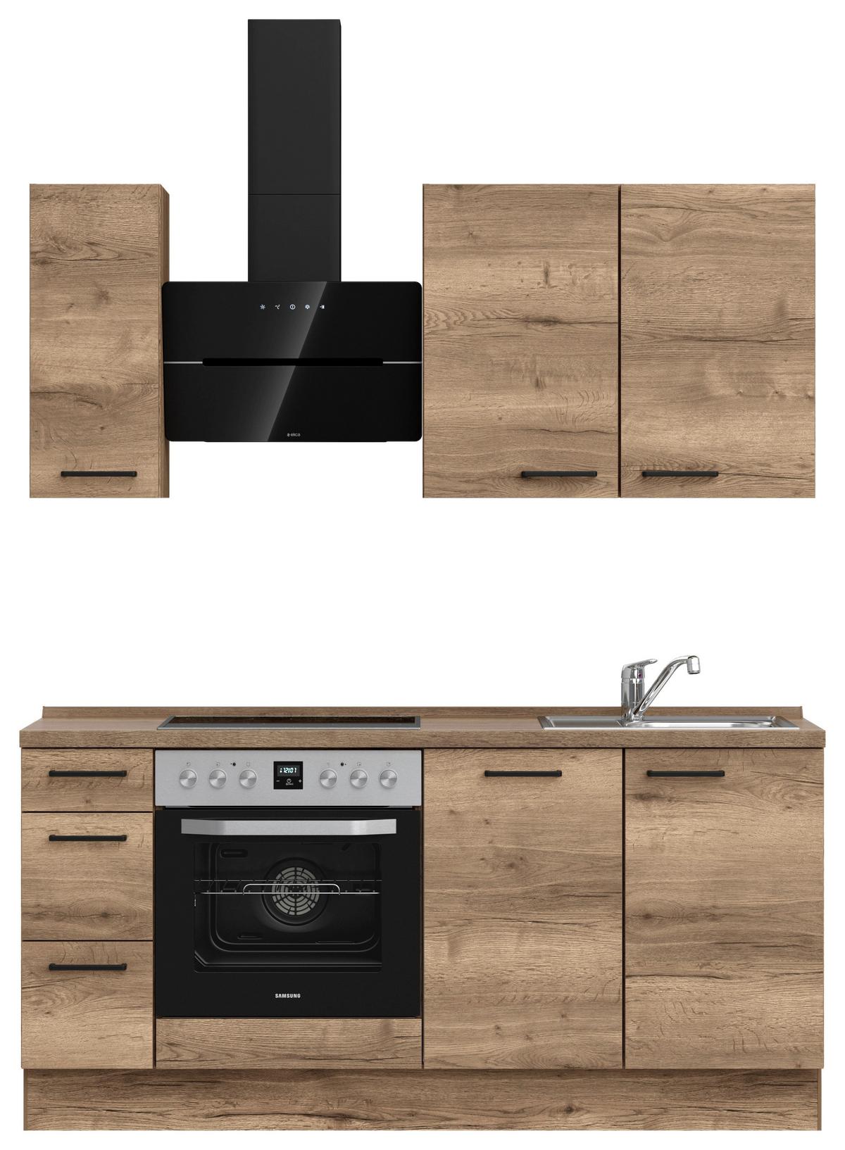 Kuchyňská linka 180 cm, dekor dub Havanna - černá/tmavý dub, Moderní, kov/kompozitní dřevo (180cm) - Nobilia