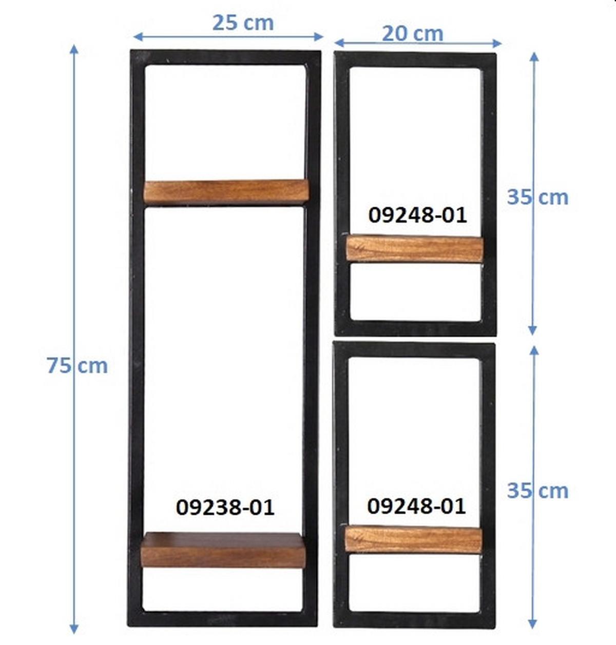 Wandregalset 3-tlg. Mangoholz B: 50cm - Schwarz/Naturfarben, Design, Holz/Metall (50/75/25cm) - MID.YOU
