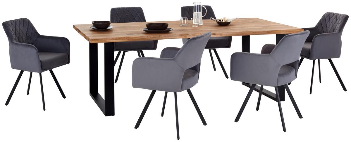 Étkezőasztal Wood 220 - natúr színű/fekete, Konventionell, fém/fa (220/75/100cm) - James Wood