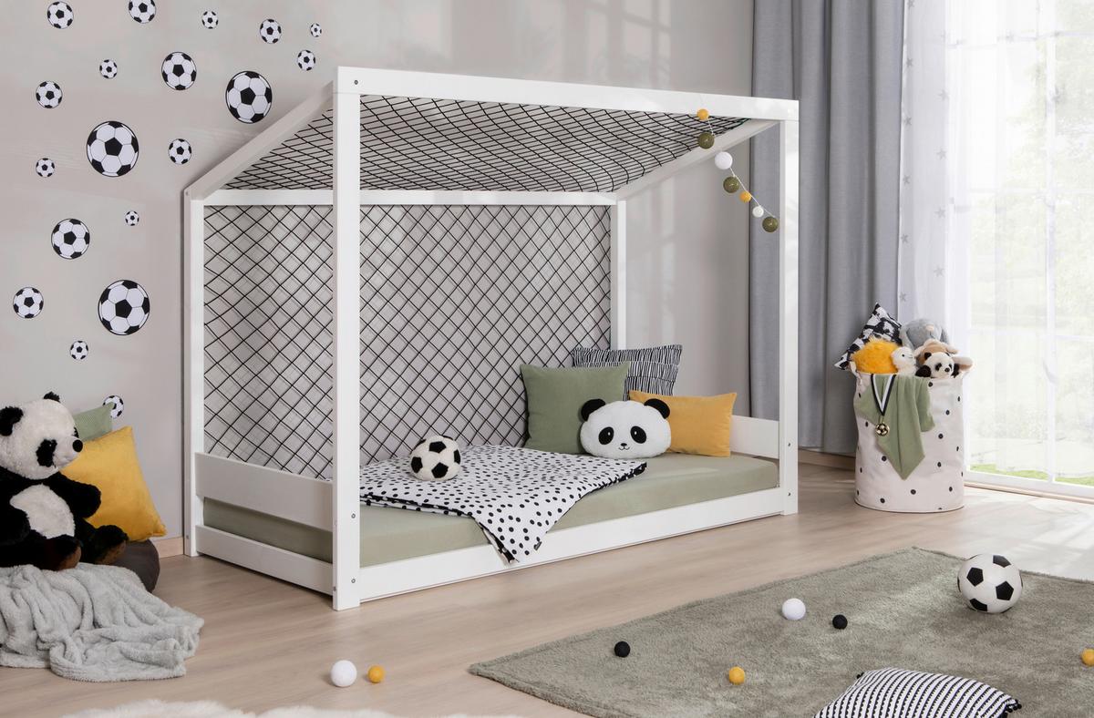 Bodenbett mit Matratze 90x200 cm Weiß - Weiß/Naturfarben, MODERN, Holz/Textil (90/200cm) - MID.YOU