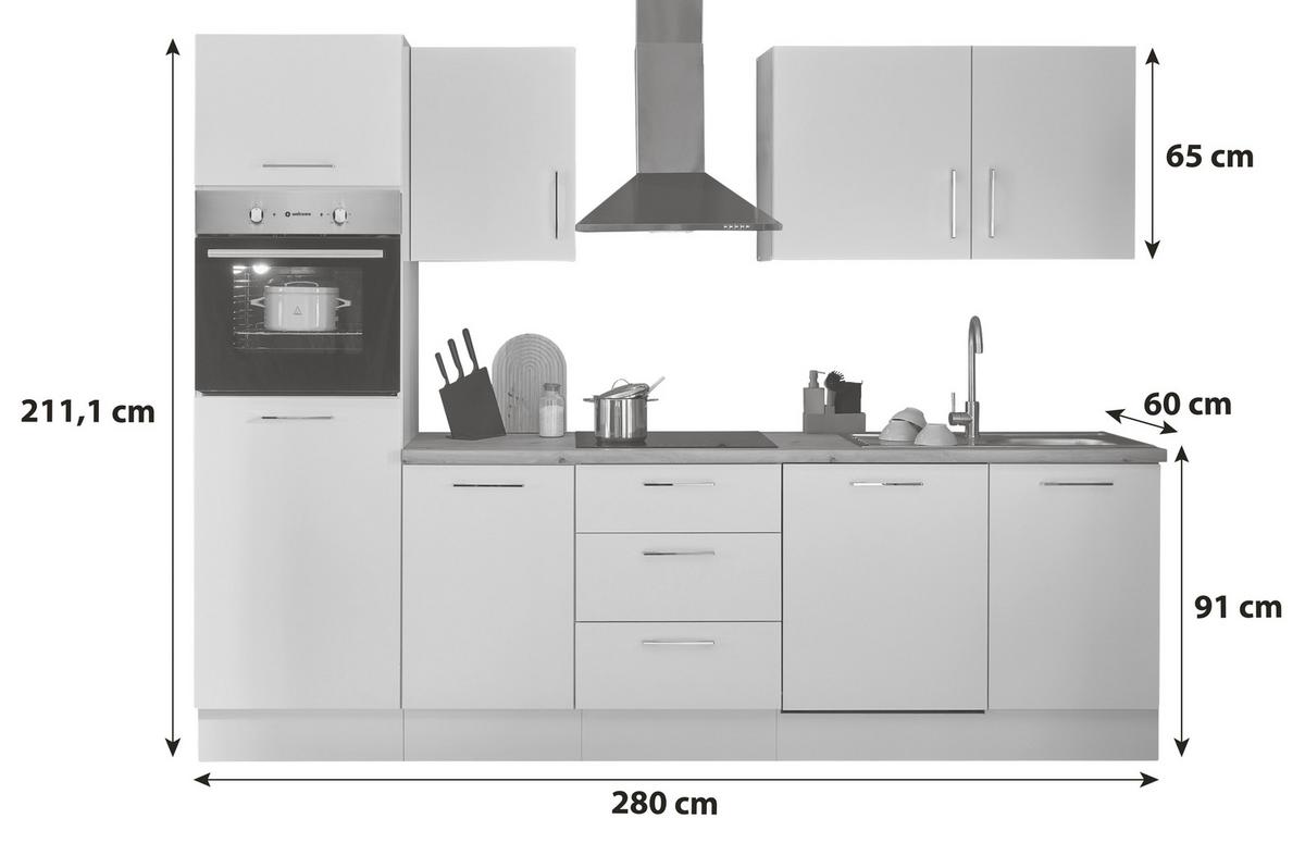 Küchenblock Turin Weiß/Eiche Dekor B: 280 cm - Weiß/Eiche Artisan, Basics, Holzwerkstoff (280cm) - P & B