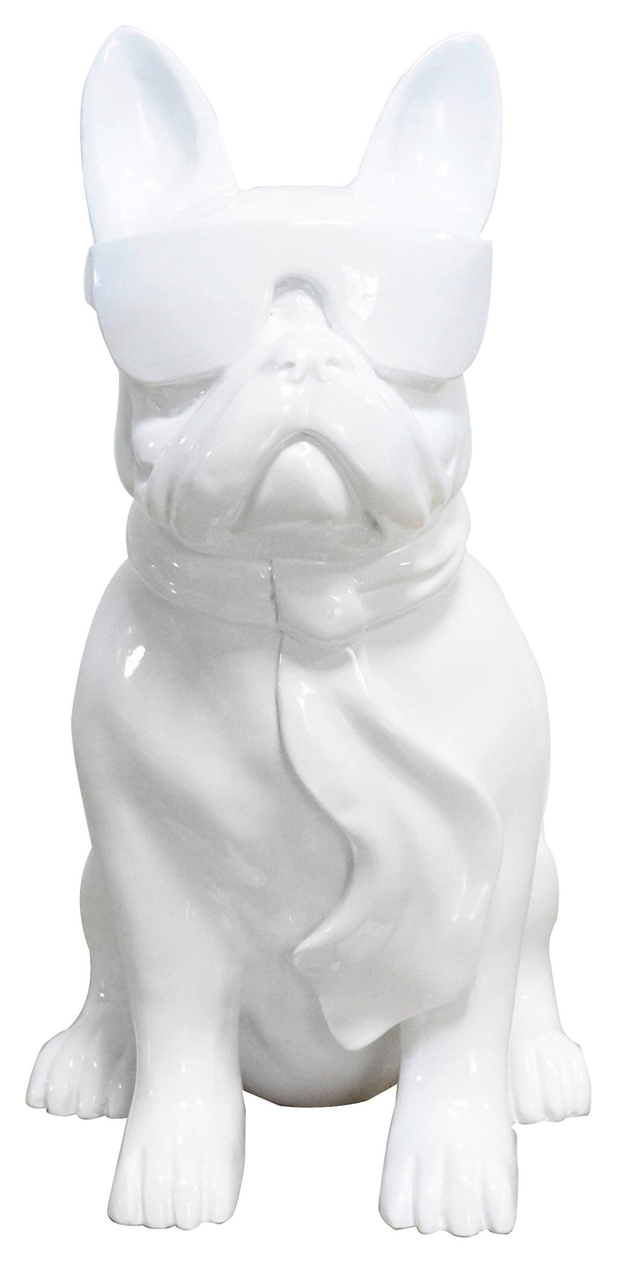 Skulptur Bulldog Weiß, 27x37 Cm - Weiß, Trend, Naturmaterialien/Stein (27/37/19cm) - Kayoom