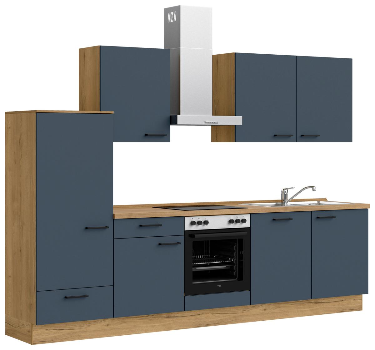 Küchenleerblock Easytouch Low-Line, L10 Links - Blau/Eichefarben, MODERN, Holzwerkstoff (300cm) - Nobilia