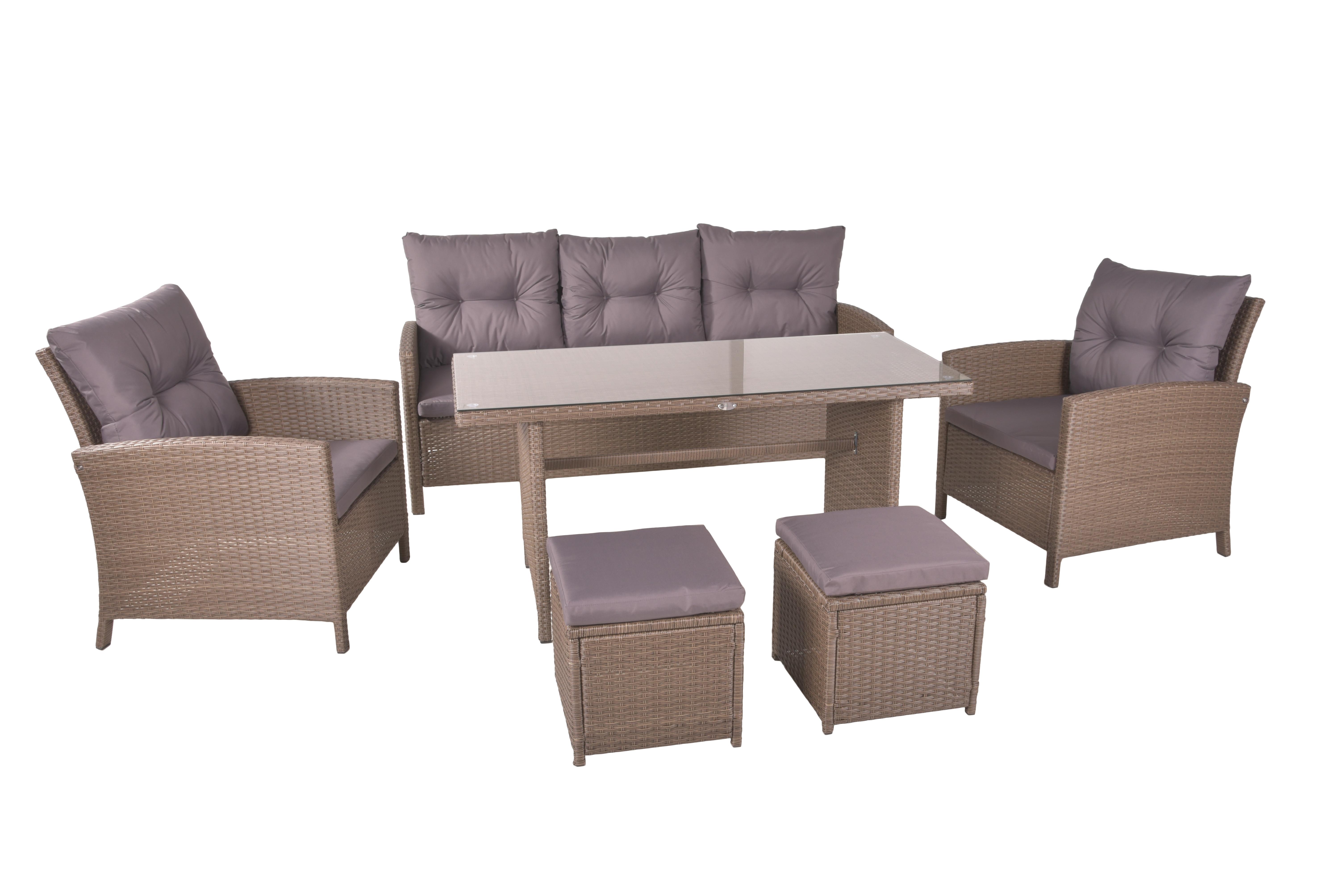 Gartengarnitur 6-Tlg Sevilla Metall/Kunststoff mit Kissen - Schwarz/Braun, MODERN, Kunststoff/Metall - Gardenson