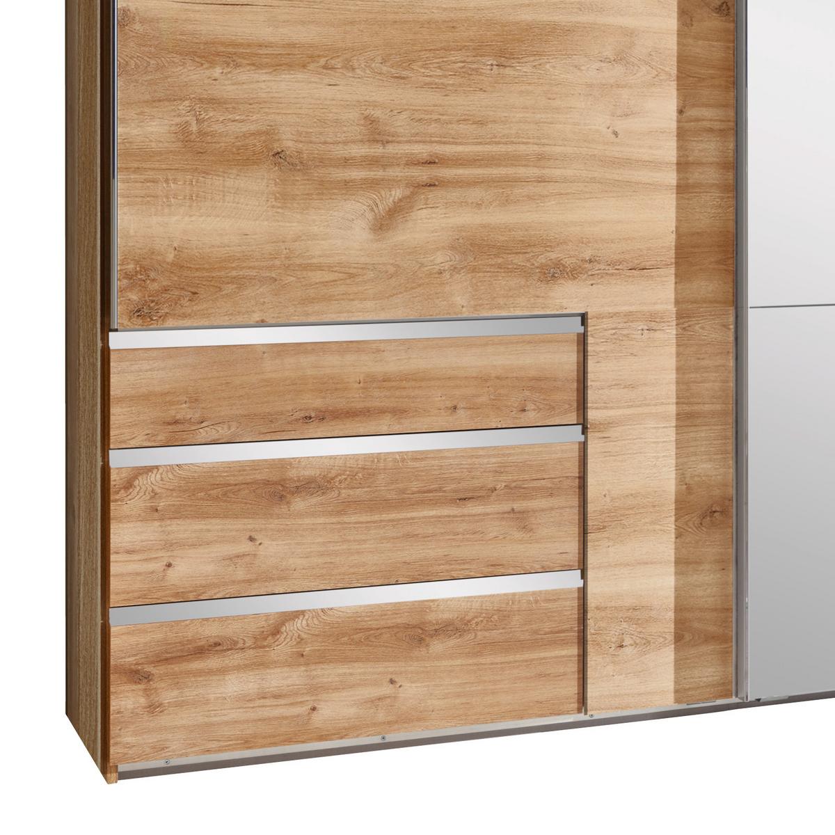 Schwebetürenschrank Mit Spiegel 250cm Level 36a, Eiche Dekor - Eichefarben, MODERN, Glas/Holzwerkstoff (250/216/65cm) - MID.YOU