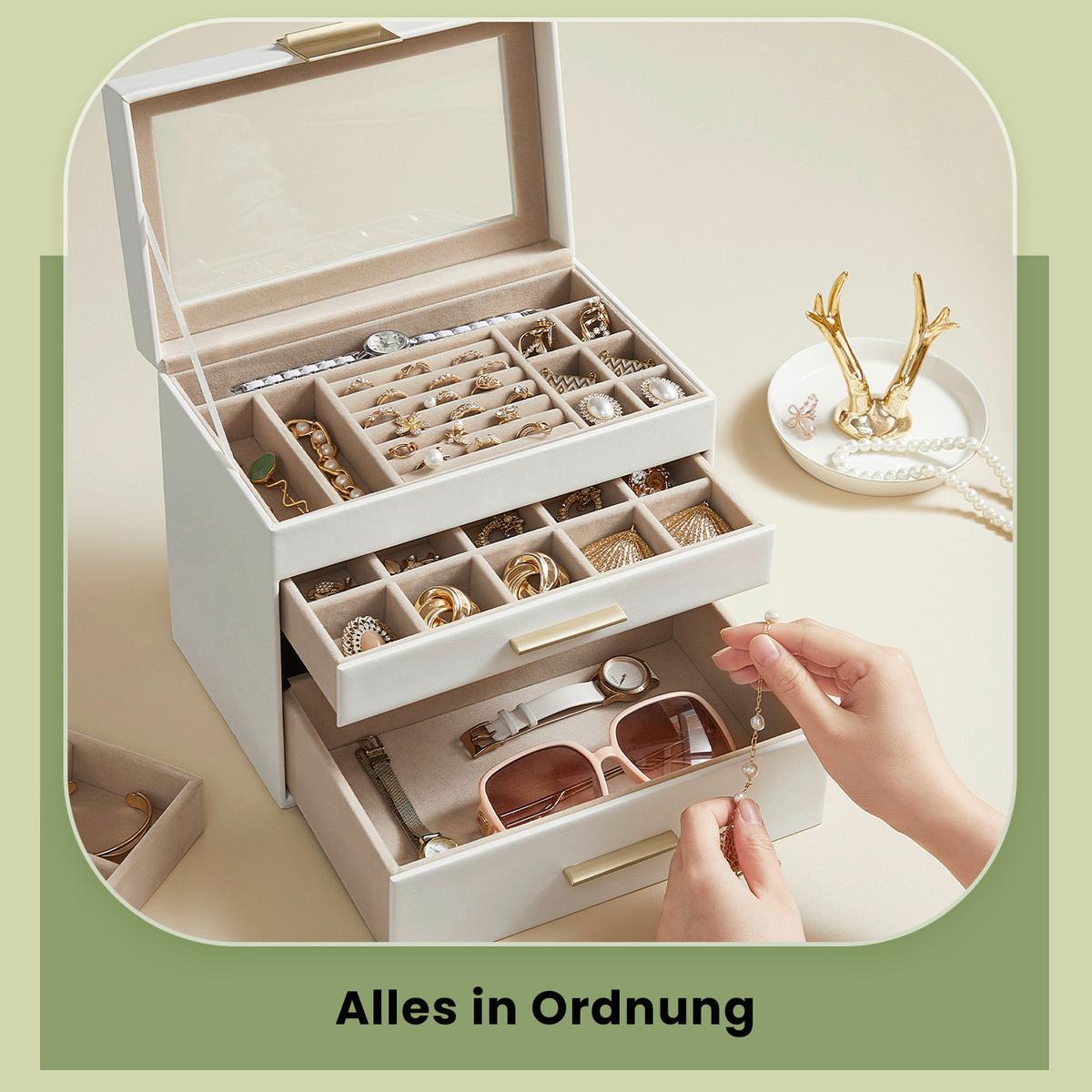 Schmuckkästchen Weiß B: 25,1 cm - Weiß, LIFESTYLE, Holzwerkstoff (25,1/21.5/15,3cm)