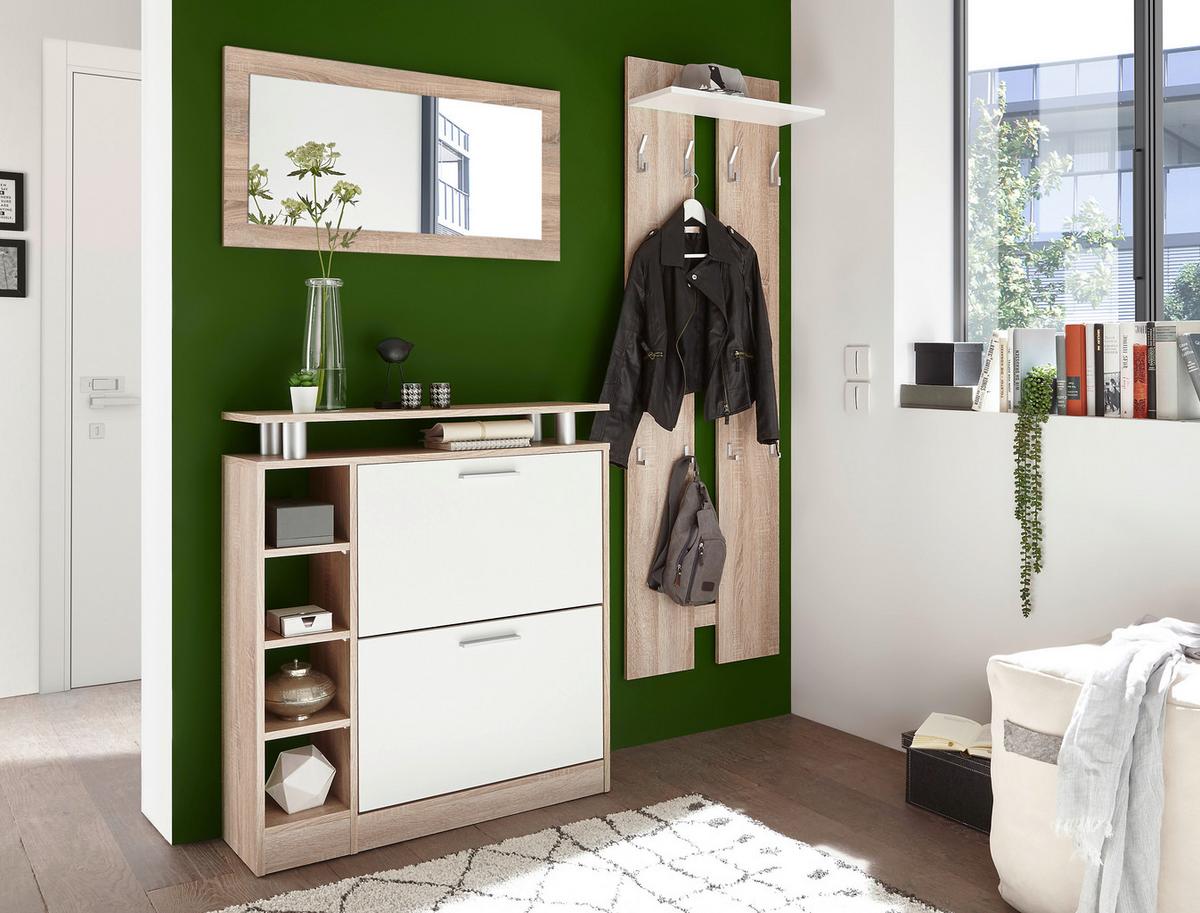 Garderoben-Set Track Eiche Dekor/Weiß 3--Teilig. - Weiß/Sonoma Eiche, Basics, Holzwerkstoff (155/190/25cm) - Livetastic