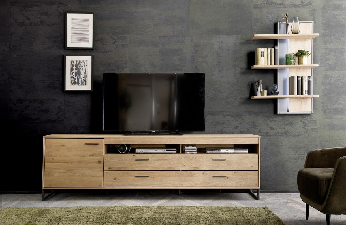 TV-Element Portland B: 224 cm Eiche Dekor - Eichefarben/Schwarz, Design, Holz/Holzwerkstoff (224/67/50cm) - Livetastic