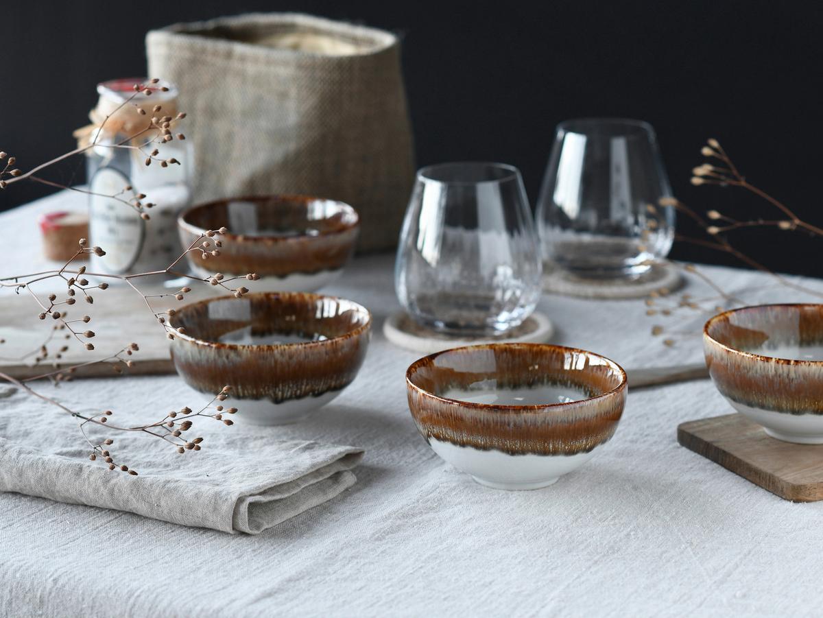 Dipschalenset 6 -Teilig. Cascade Steinzeug: Weiß/Bronzefarben - Weiß/Bronzefarben, Design, Keramik - Creatable