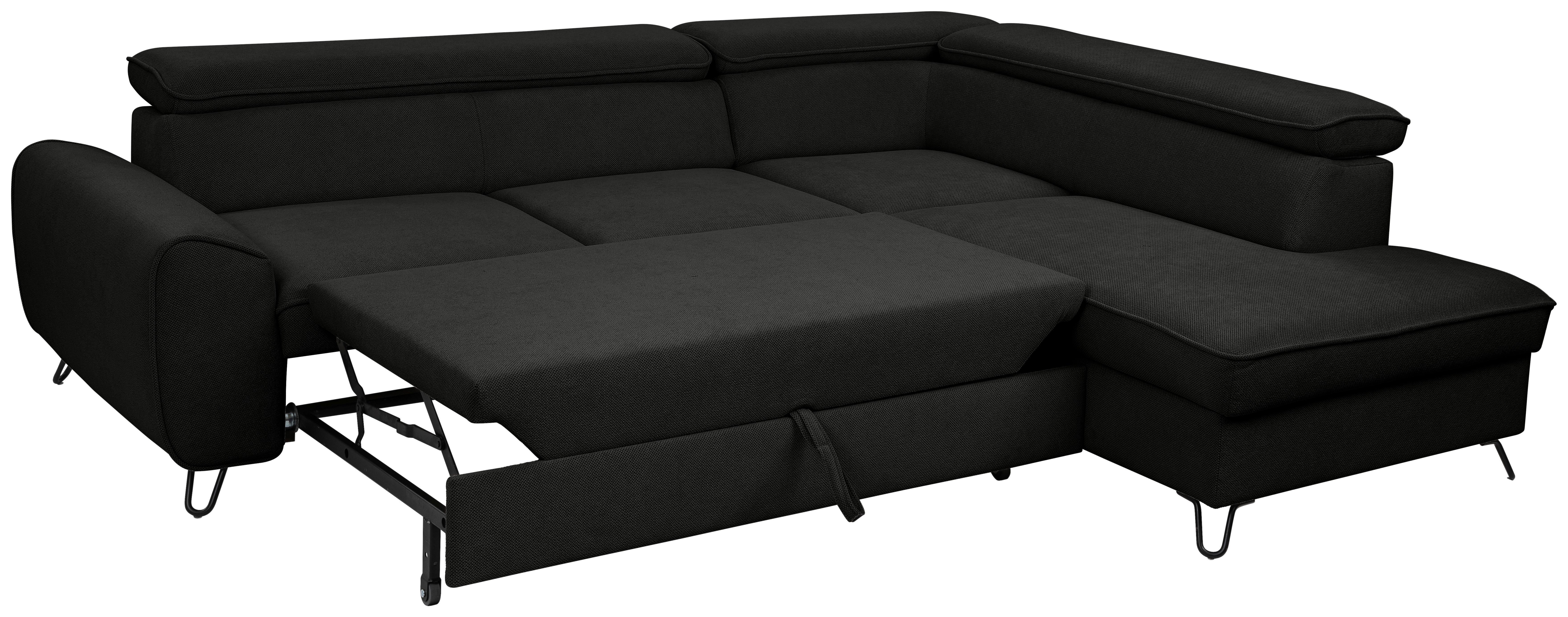 Rohová sedačka IDYLLA, pravá černá,úl.prostor,lůžko - černá, Design, kov/textil (250/200cm)