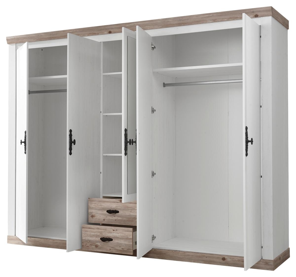Kleiderschrank Florenz Pinie Weiß Dekor, B: 265cm - Hellbraun/Pinienfarben, Design, Holzwerkstoff (265/201/60cm) - MID.YOU