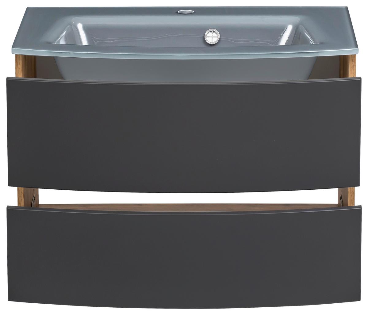Waschbecken mit Unterschrank Kopenhagen B: 80 cm Grau - Eichefarben/Anthrazit, KONVENTIONELL, Glas/Holzwerkstoff (80cm) - Held