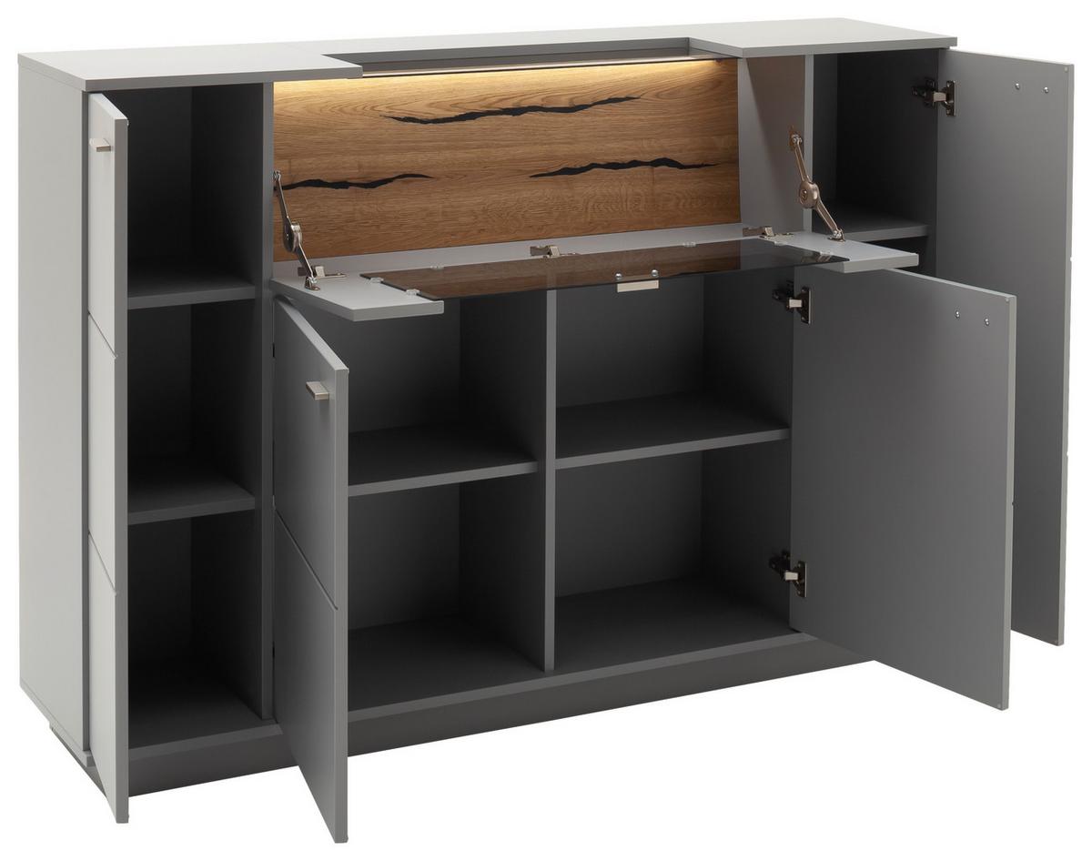 Highboard Echtholz B: 160 cm Sevilla Grau/Eichefarben - Eichefarben/Grau, Design, Glas/Holzwerkstoff (160/113/38cm) - MID.YOU