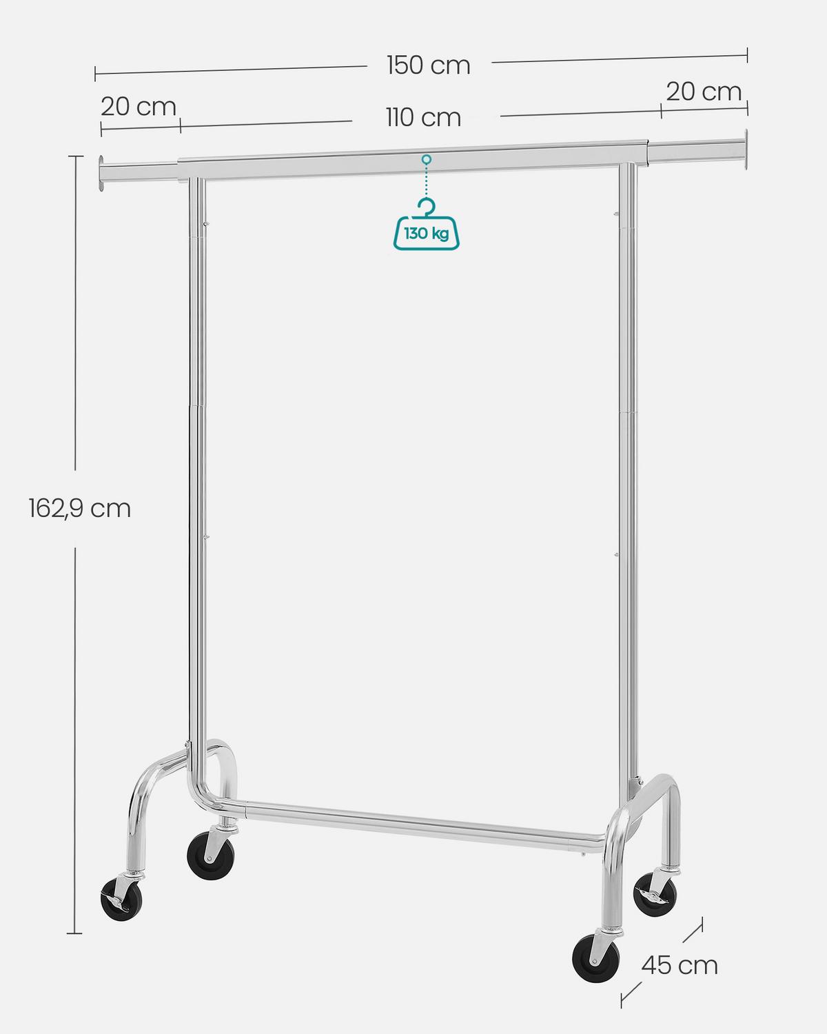 Kleiderwagen Silberfarben B: 150 cm - Silberfarben, Basics, Kunststoff/Metall (150/163/45cm)