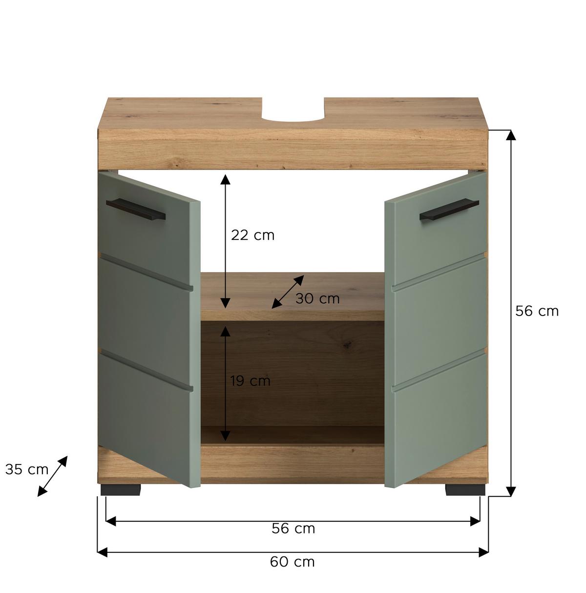 Waschbeckenunterschrank Scout Eiche Artisan Dekor Salbeigrün - Salbeigrün/Schwarz, MODERN, Holzwerkstoff (60/56/34cm) - MID.YOU